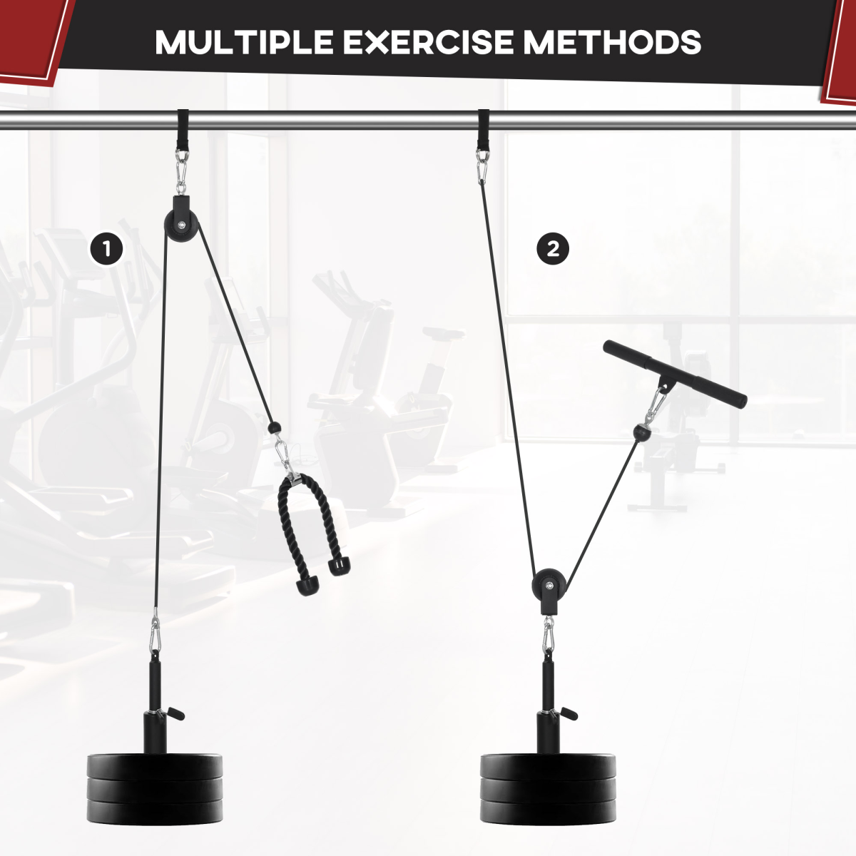 SPORTNOW Cable Pulley System with DIY Loading Weight Pin – Lat Pull Down Attachment for Home Gym, Black