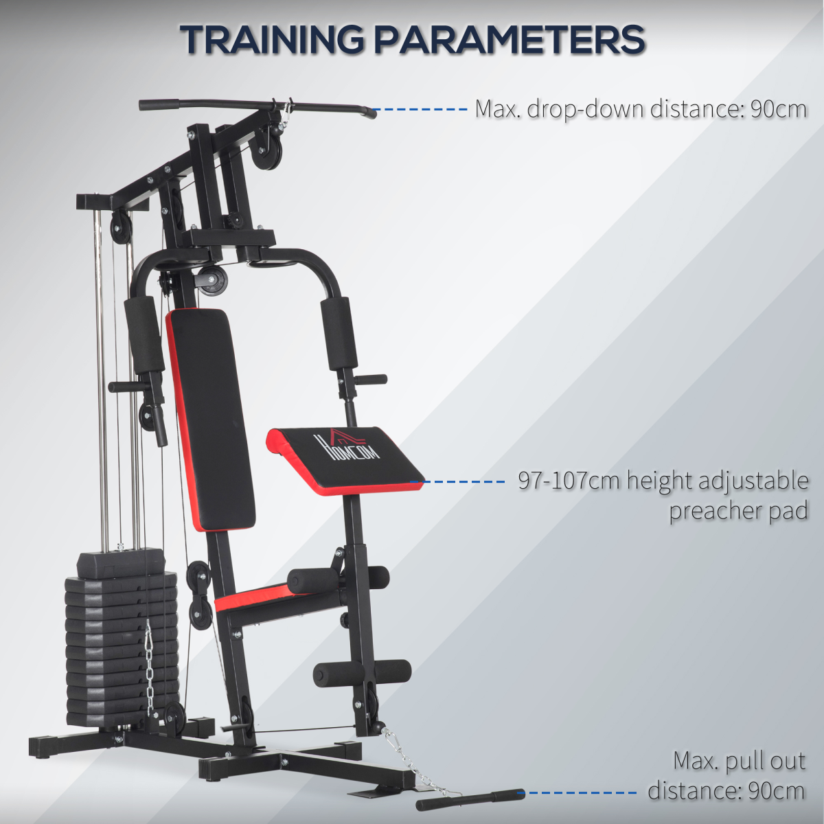 HOMCOM Multi Home Gym Machine with 66kg Weights, Lat Pull Down & Chest Press – Full Body Strength Trainer, Red