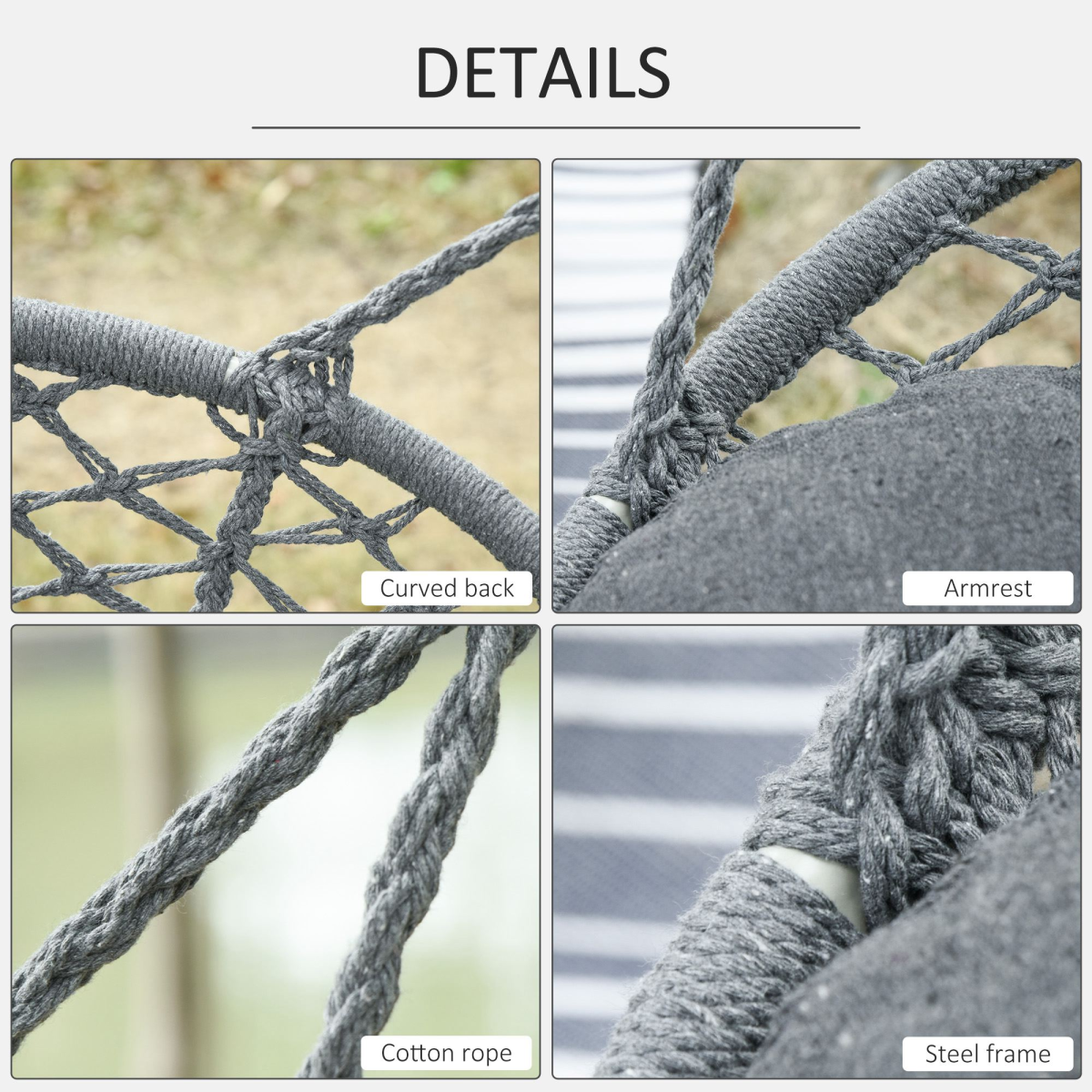 Outsunny Large Macramé Hanging Hammock Chair with Metal Frame – Two-Seater Boho Swing, Dark Grey