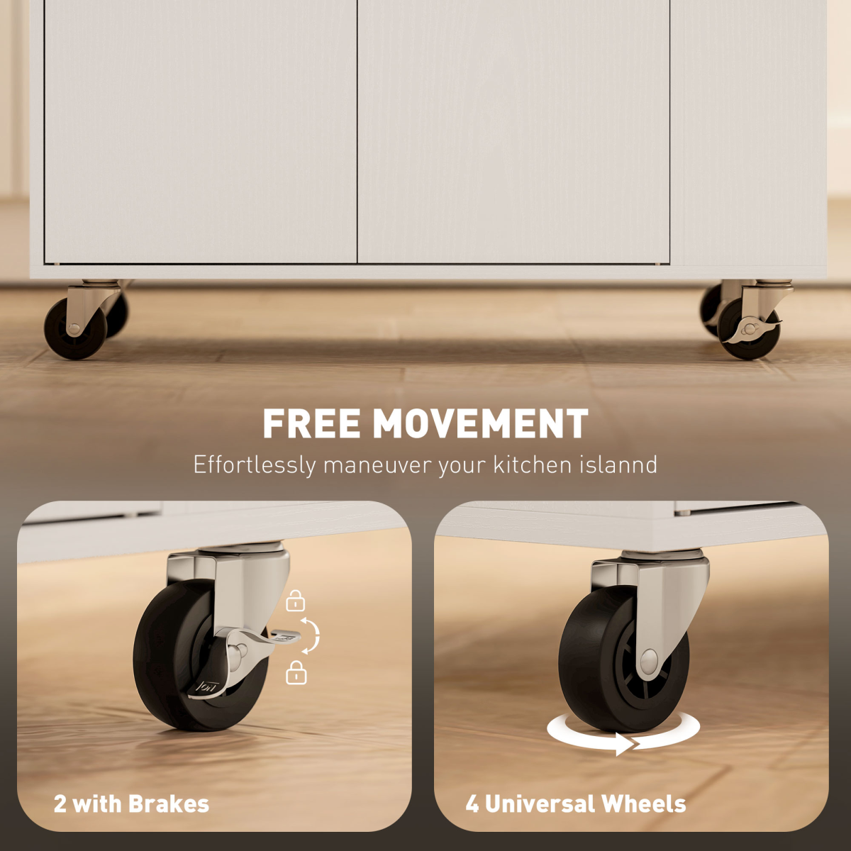 HOMCOM Kitchen Island with 3-Tier Spice Rack, Drawer, Cabinet and Towel Rack – Mobile Kitchen Cart on Wheels, White Oak