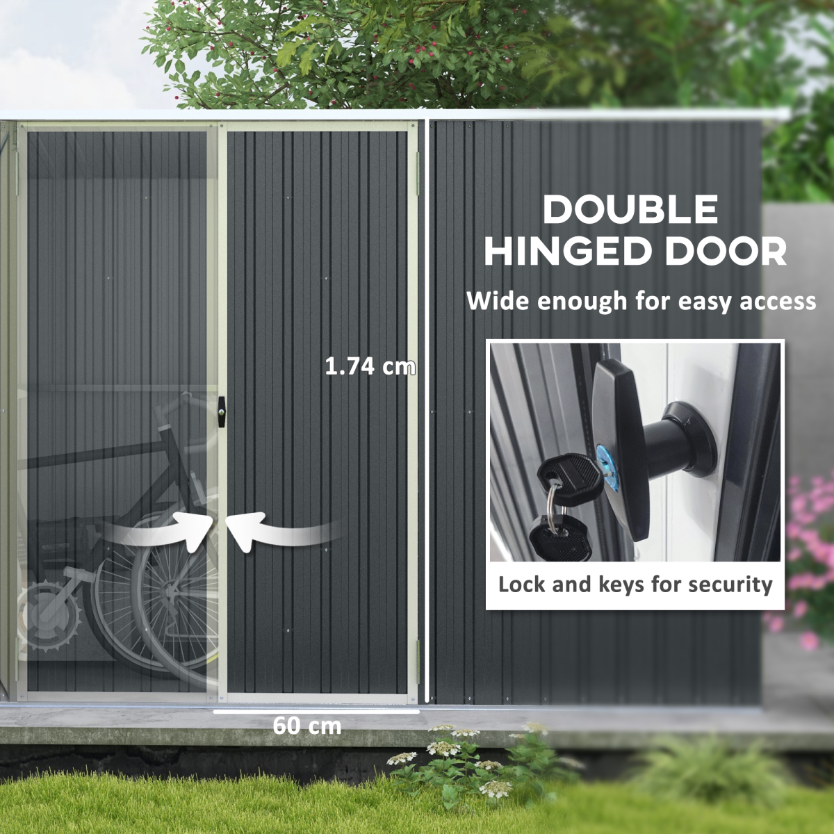 Outsunny 11 x 5.6ft Galvanised Metal Garden Shed with Lockable Door & Sloped Roof – Tool Storage, Cold Grey