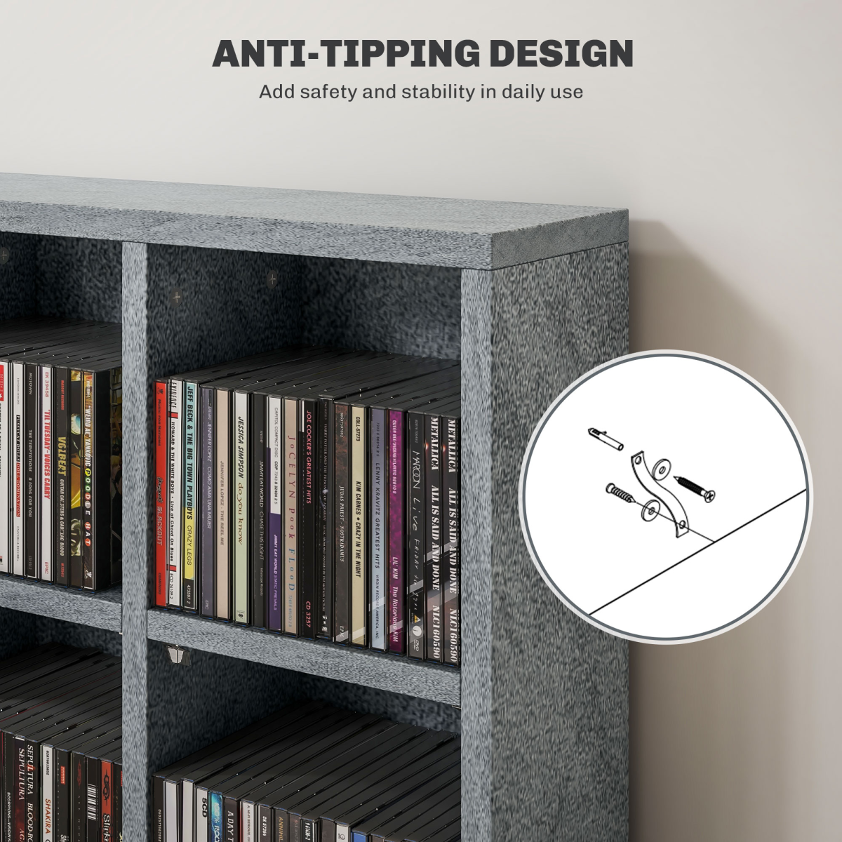 HOMCOM DVD, CD and Blu-ray Media Storage Rack – Four-Column Display Shelf Unit for Living Room, Grey