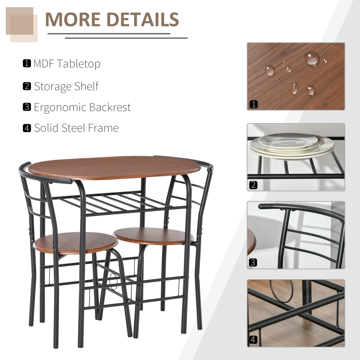 HOMCOM 2-Seater Bar Table and Stool Set with Bottle Storage Shelf – Compact Breakfast Bar, Wood Tone