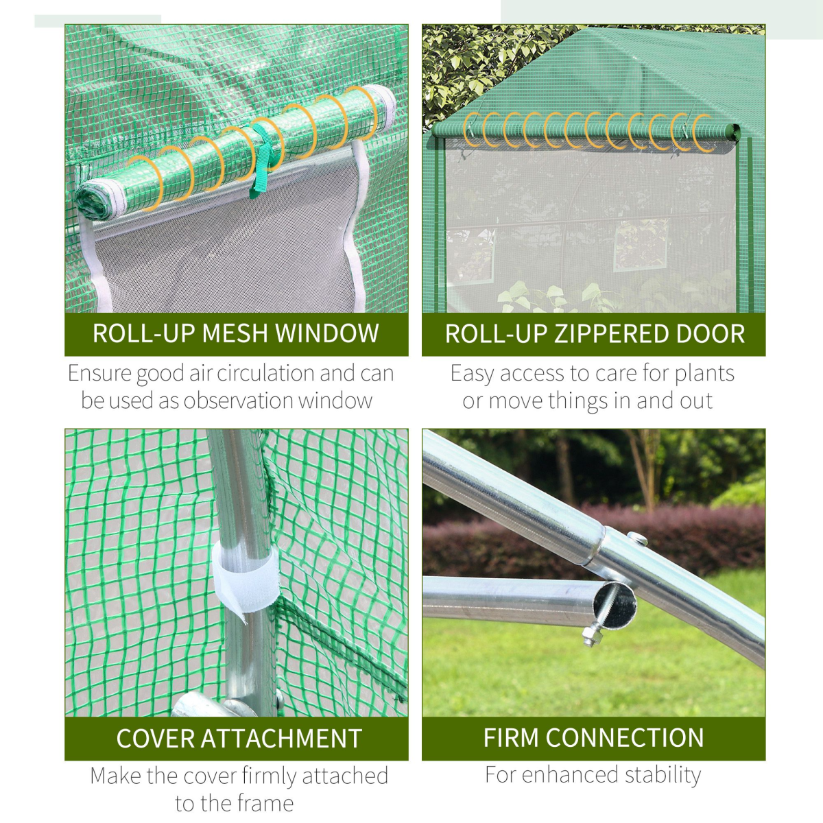 Outsunny 4.47 x 3 x 2m Walk-in Polytunnel Greenhouse with PE Cover, Zipped Door & 6 Mesh Windows, Green