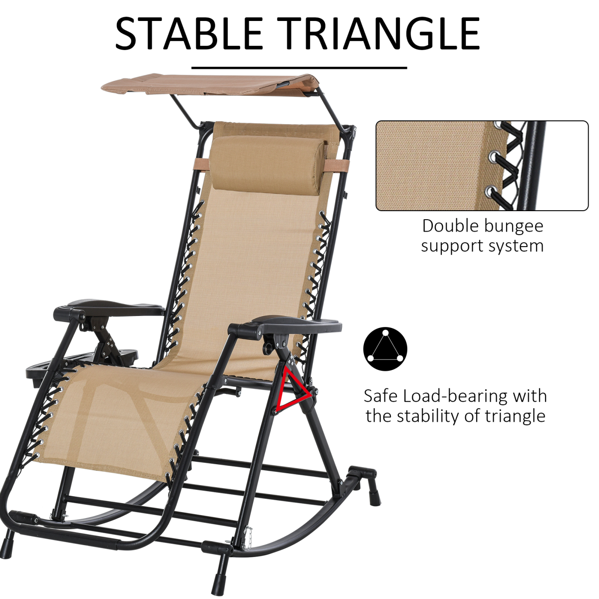 Folding Zero-Gravity Recliner Rocker with Canopy, Padded Headrest and Side Tray – Outdoor Lounge Chair