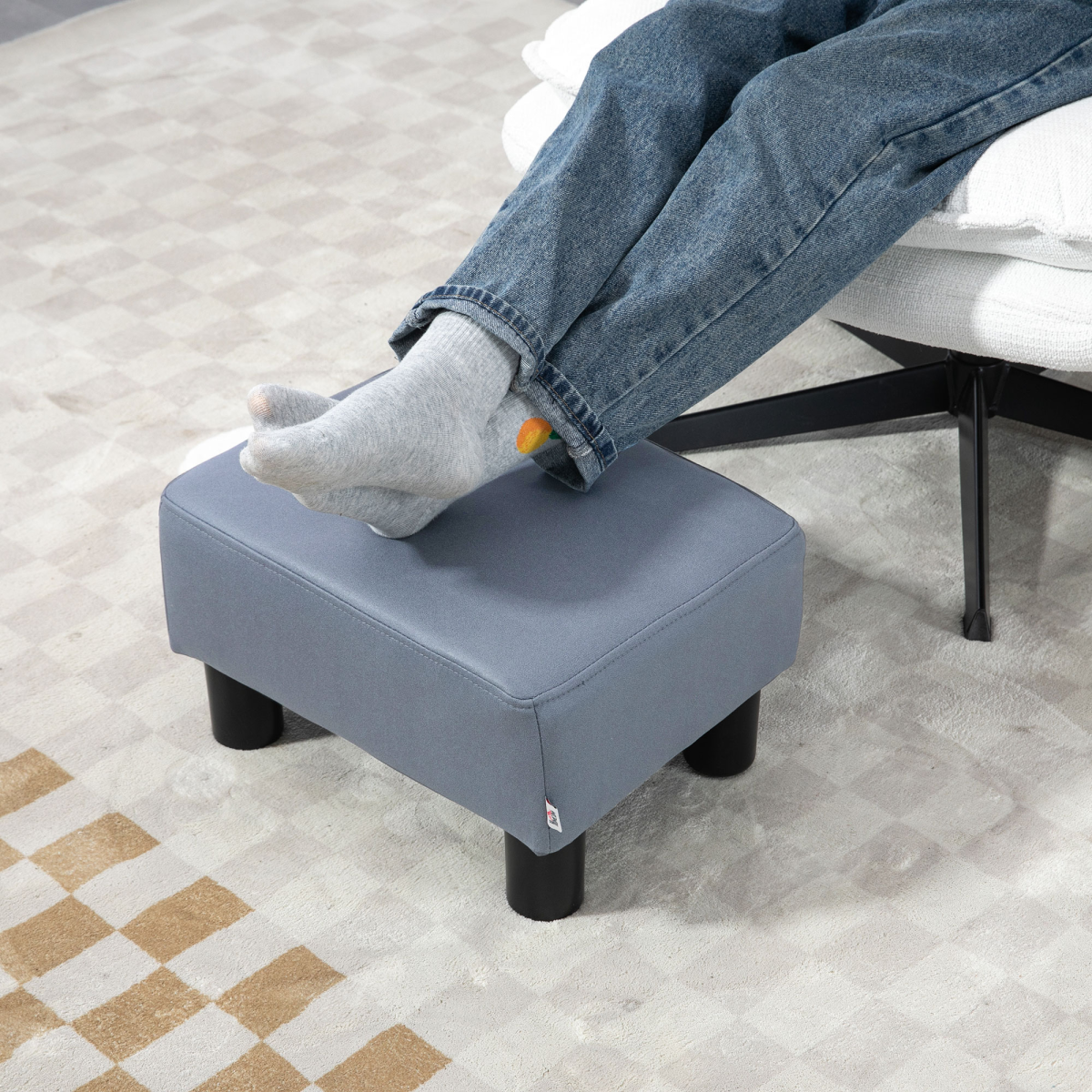 Small Ottoman Footrest Seat Footstool with Foam Padding – Home Office Footstool, Grey