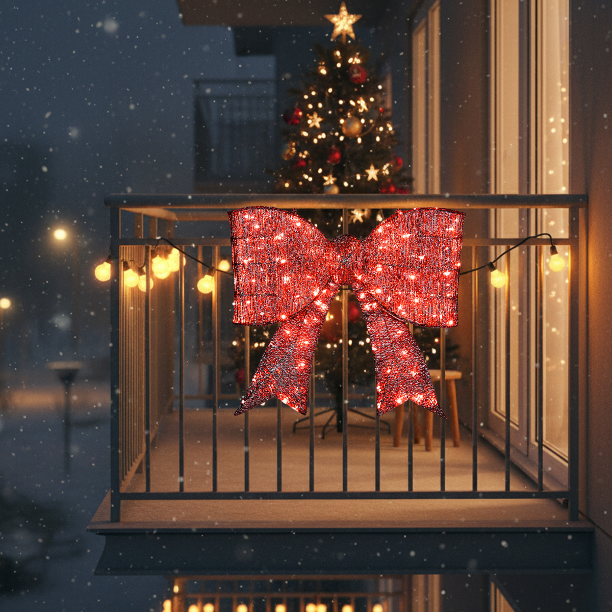 Giant Pre-Lit Outdoor Christmas Bow with 124 Warm White LEDs – Festive Door, Porch & Gate Decoration