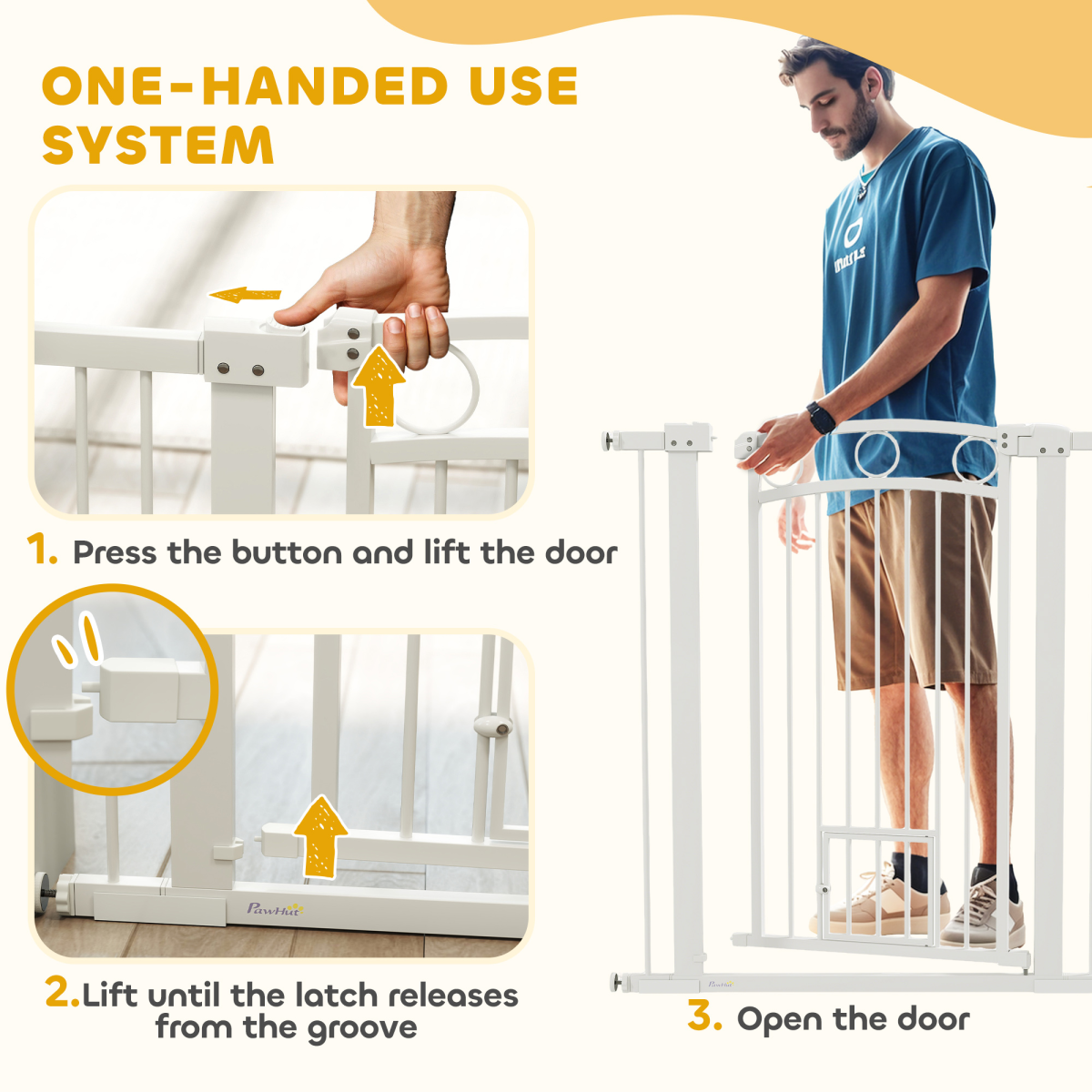 PawHut Stair Gate with Cat Door, Adjustable 76–104cm Width, 106cm Tall – Pet Safety Gate