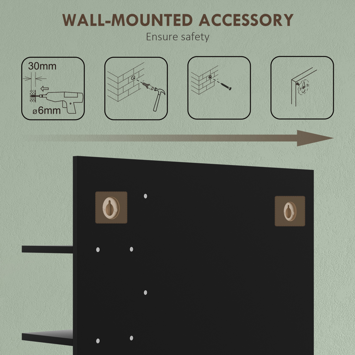 HOMCOM Bathroom Mirror Wall Mount Vanity Mirror with 4 Storage Shelves, Black