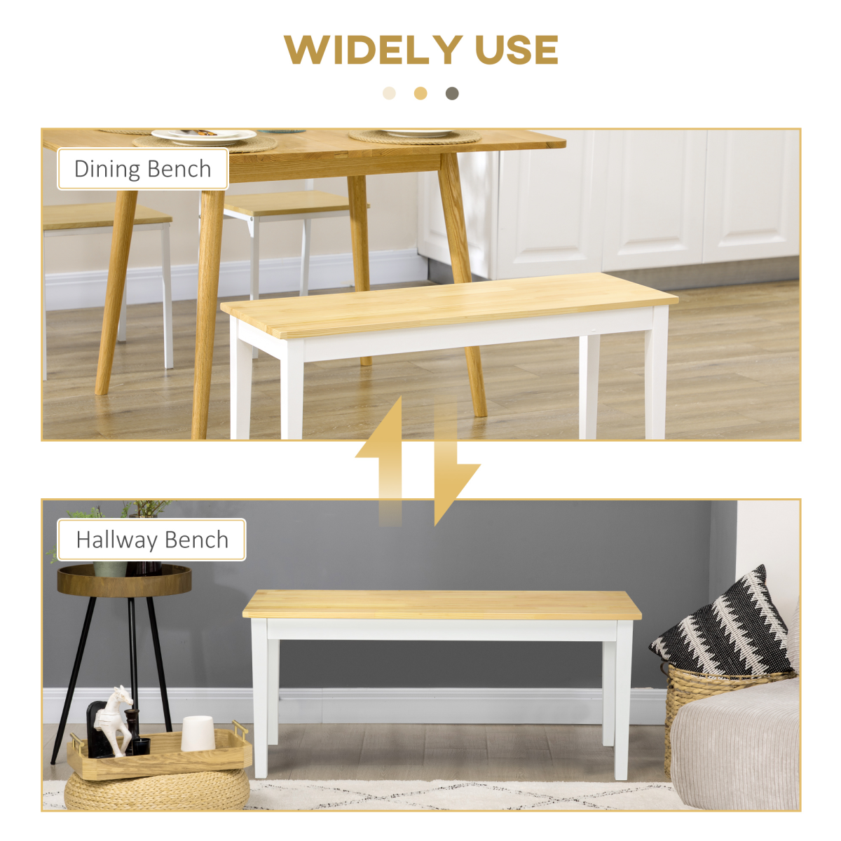 HOMCOM 2-Seater Wooden Dining Bench – Tuck-Under Seating for Dining Rooms & Hallways, Natural Wood Effect