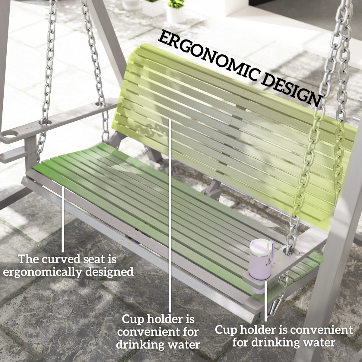 Outsunny 2-Seater Wooden Garden Swing Seat with Cup Trays & Steel Chains – Hammock Bench, Grey