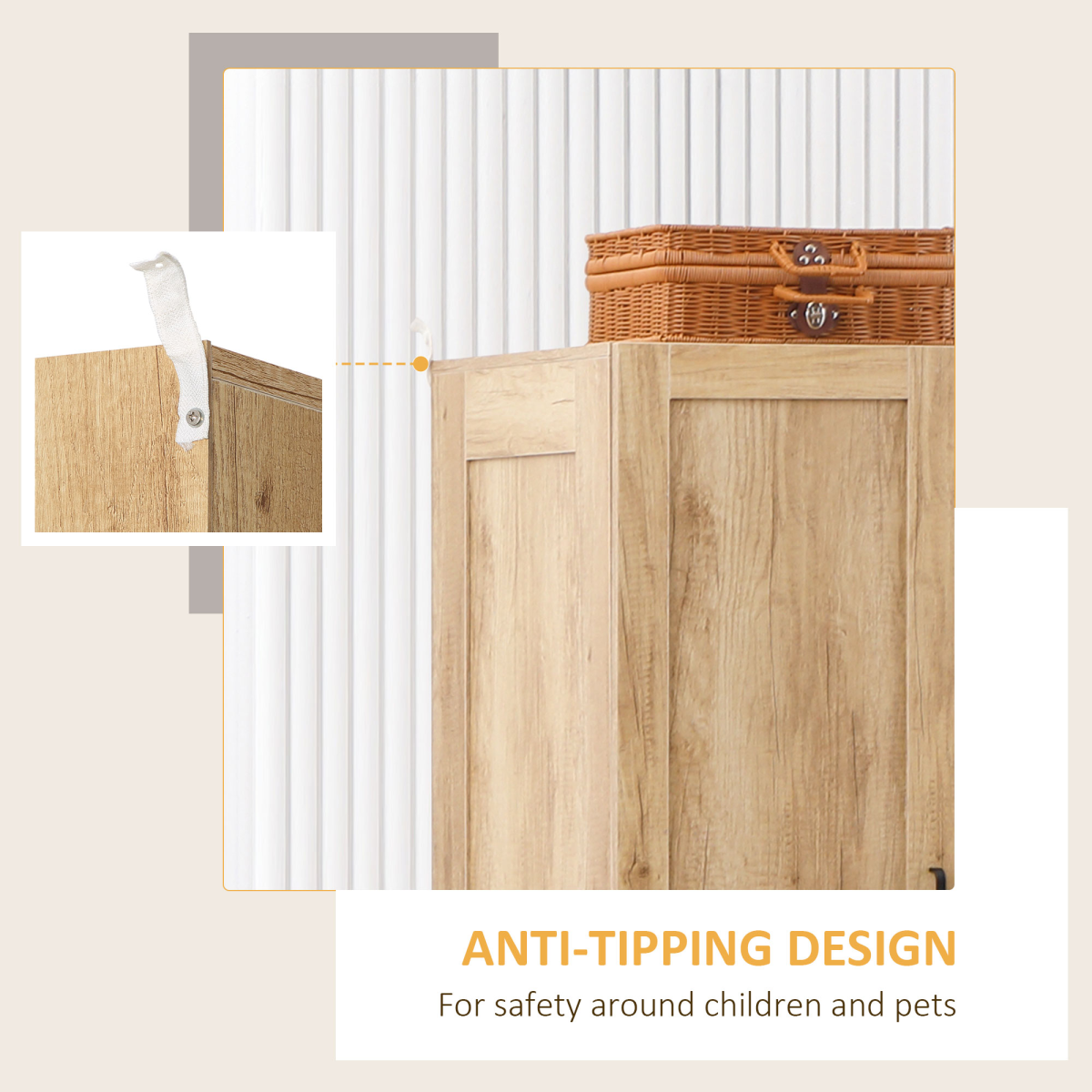 HOMCOM Modern 2-Door Wardrobe with 2 Drawers & Hanging Rail – Natural Bedroom Storage