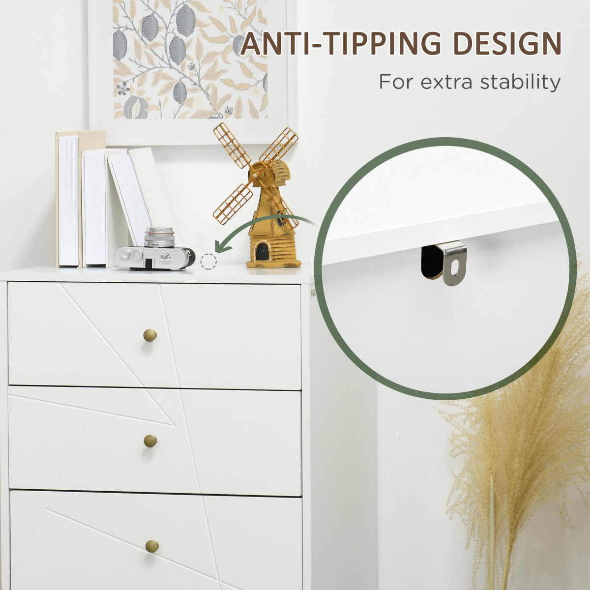 HOMCOM 4-Drawer Chest of Drawers with Hairpin Metal Legs – Bedroom Storage Organiser, White