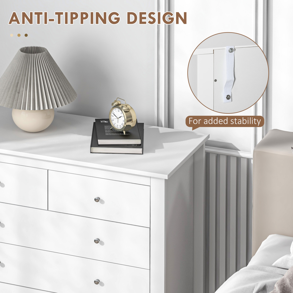 HOMCOM Modern 5-Drawer Chest with Metal Knob Handles – Bedroom Storage Cabinet, 2 Small and 3 Large Drawers, White