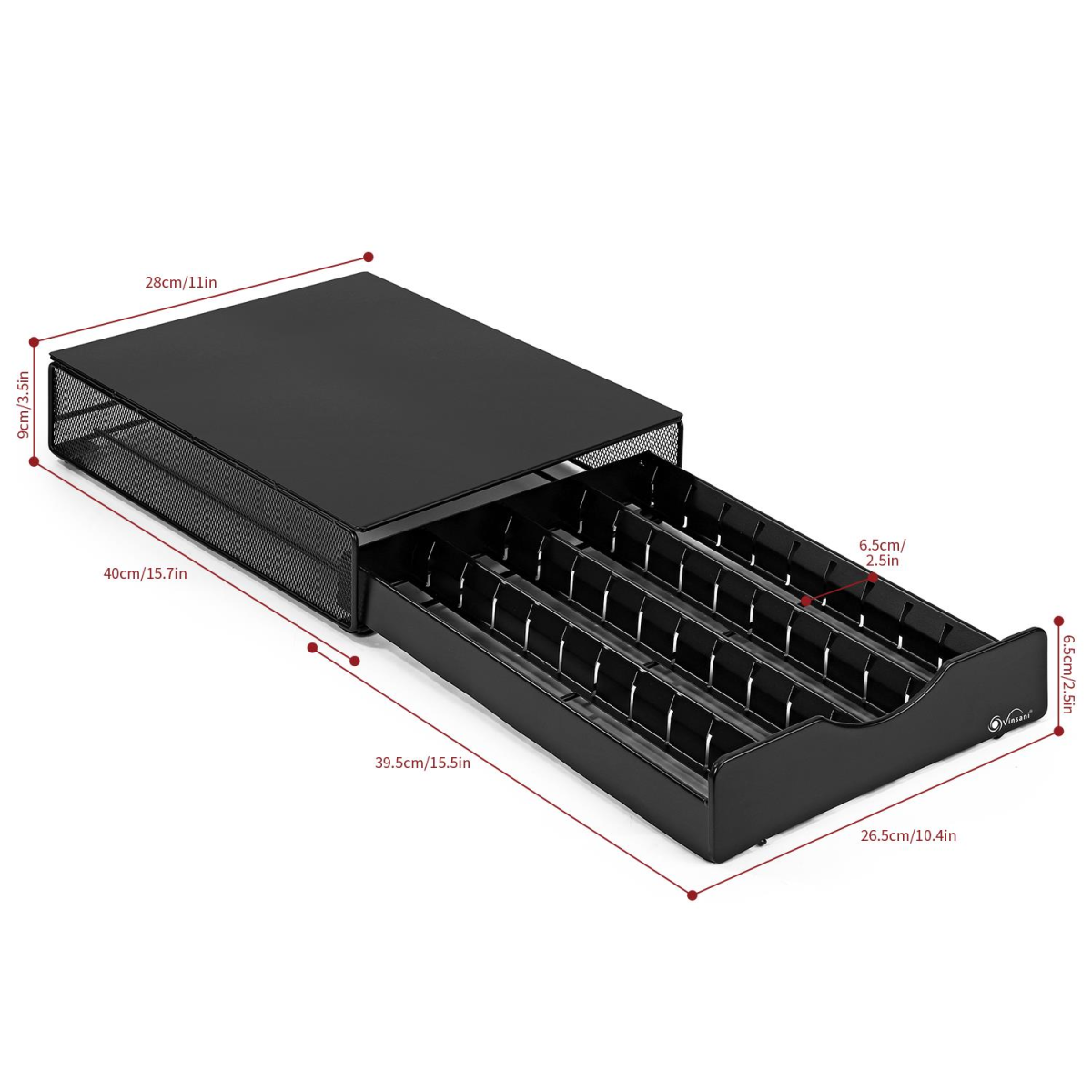 VINSANI 40 Coffee Pod Storage Drawer – Sliding Capsule Organiser for Under Your Coffee Machine