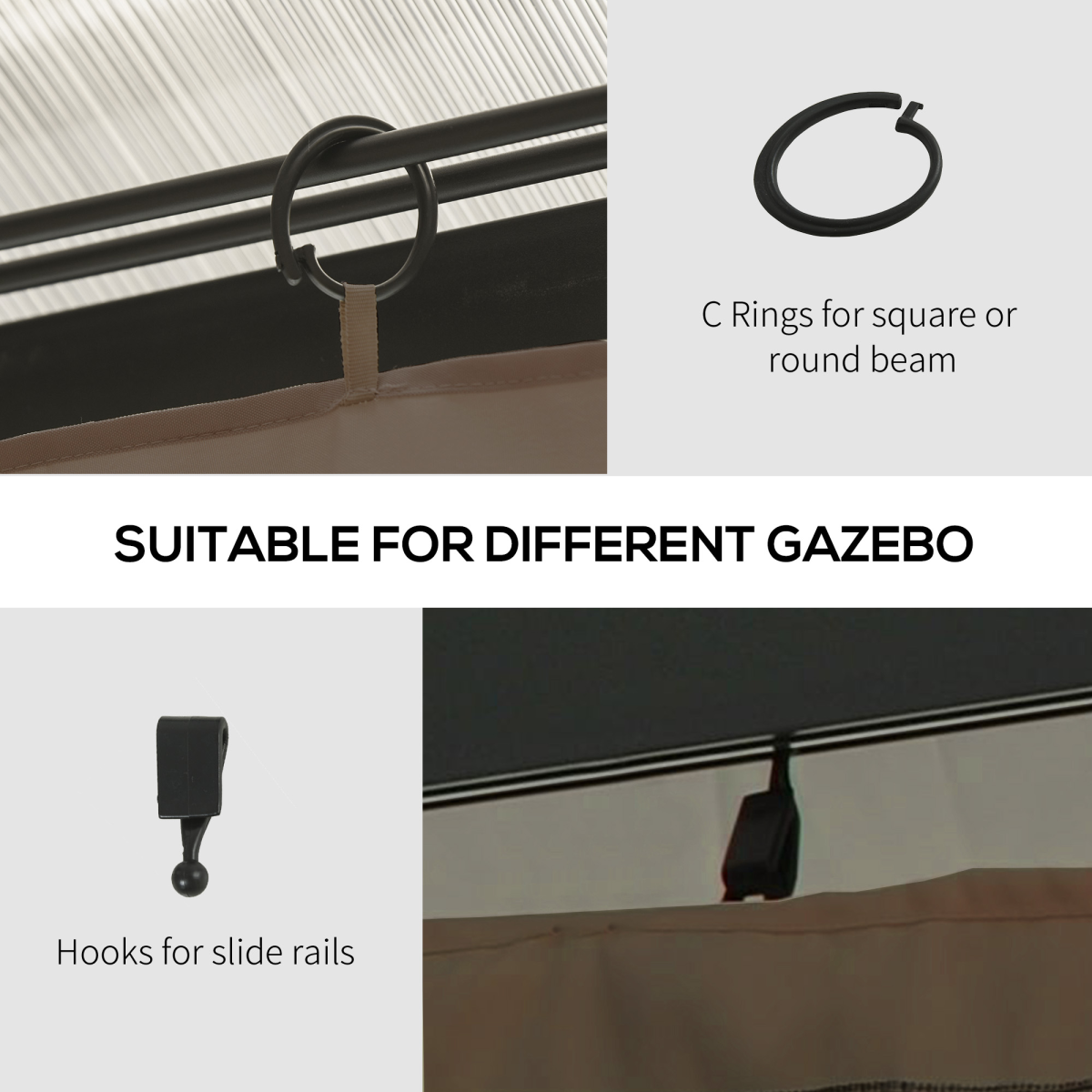 Outsunny 3 x 4m Gazebo Replacement Sidewalls, 4 Panels with Zip Doors – Polyester, Dark Brown