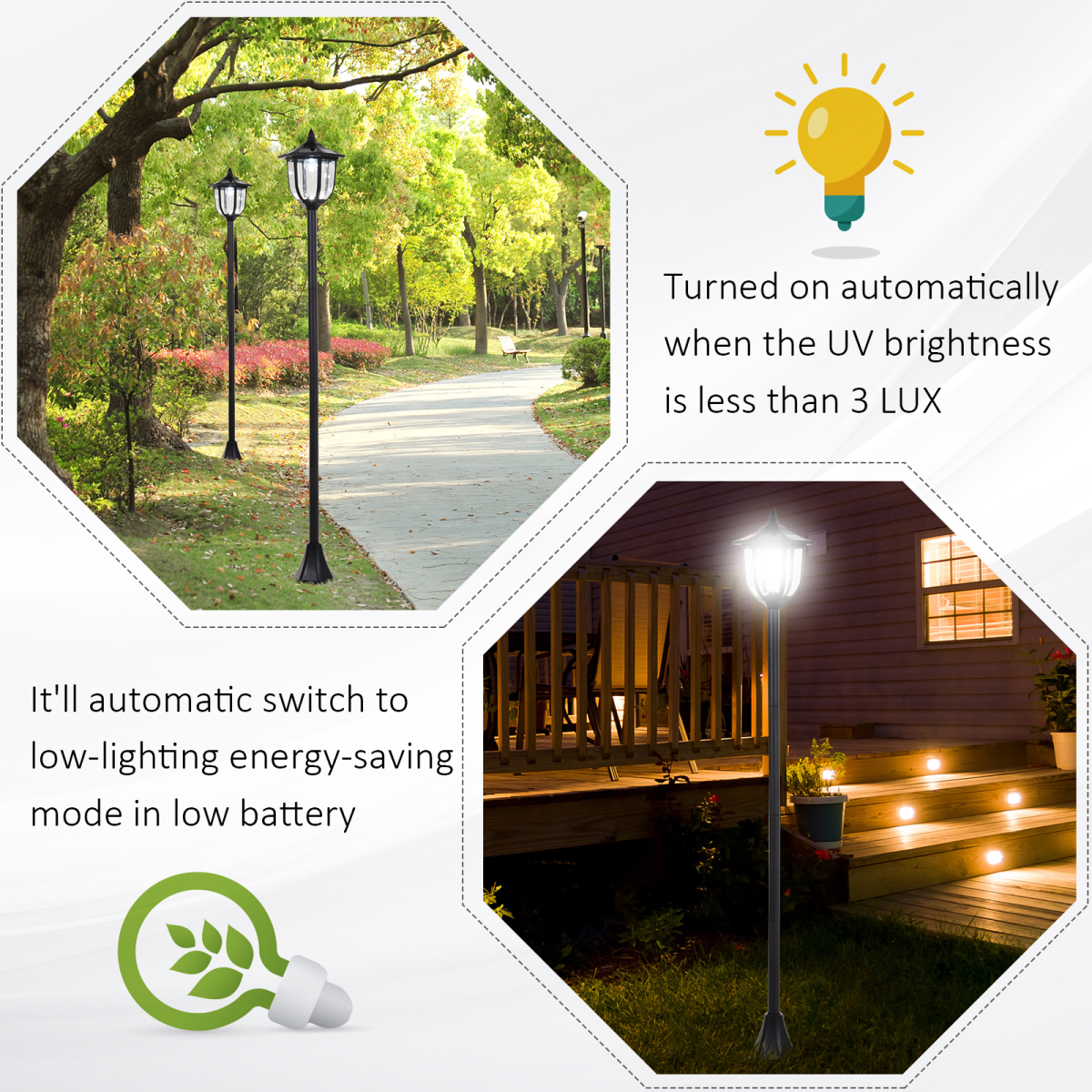 Outsunny 1.77m Free-Standing Solar LED Lamp Post with Six LEDs & IP44 Rating – Garden Light, Black