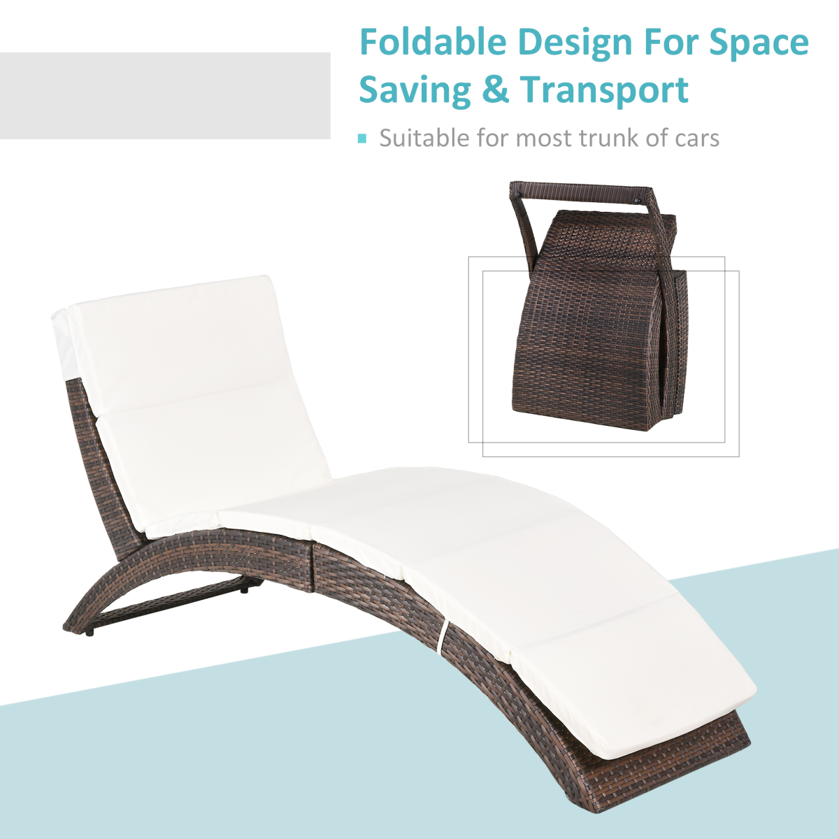 Outsunny Rattan Folding Sun Lounger Recliner with Cushion – Adjustable Backrest, Garden & Poolside Relaxer