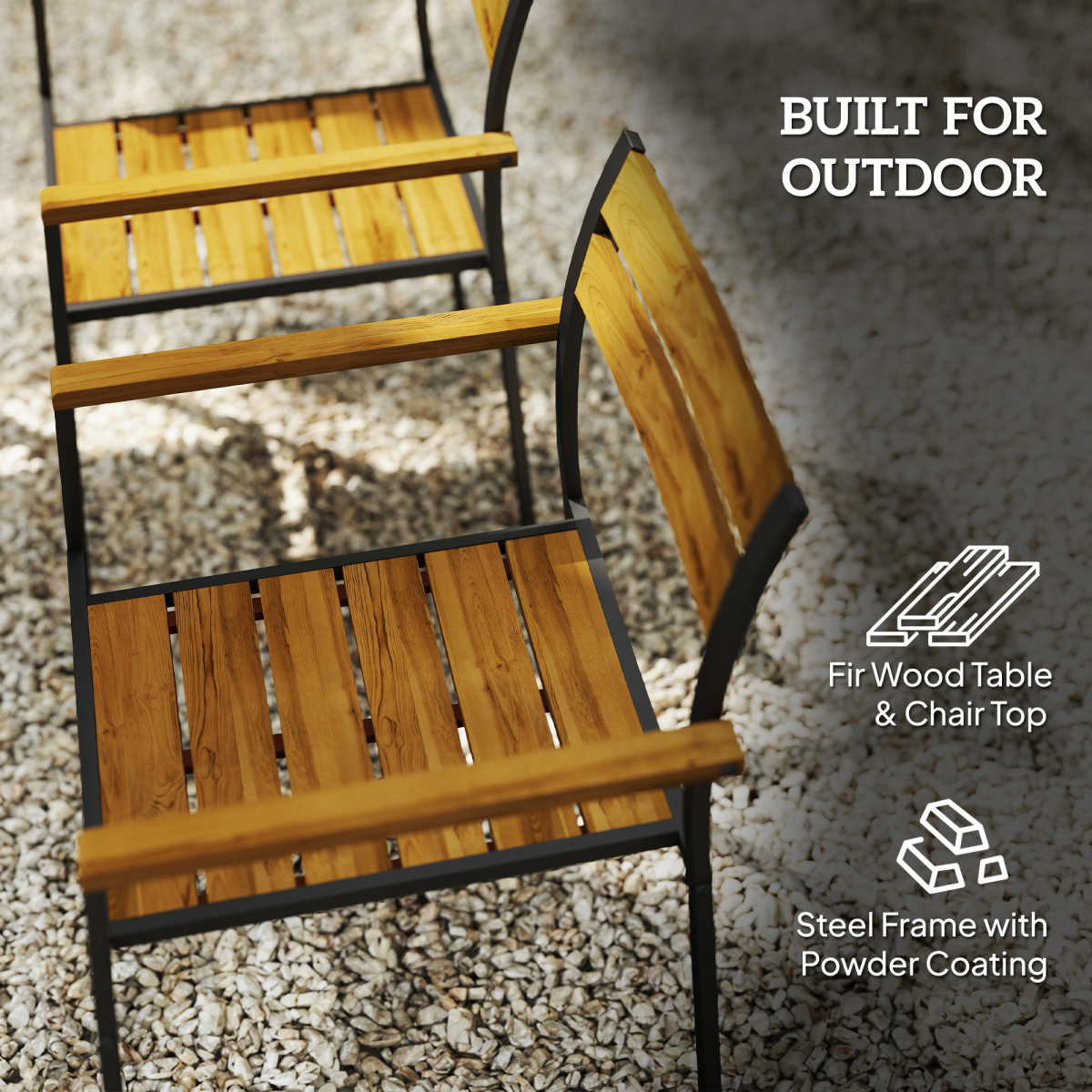 Outsunny 7 Piece Garden Dining Set with Table & 6 Stackable Chairs, Parasol Hole – Steel & Fir Wood, Brown