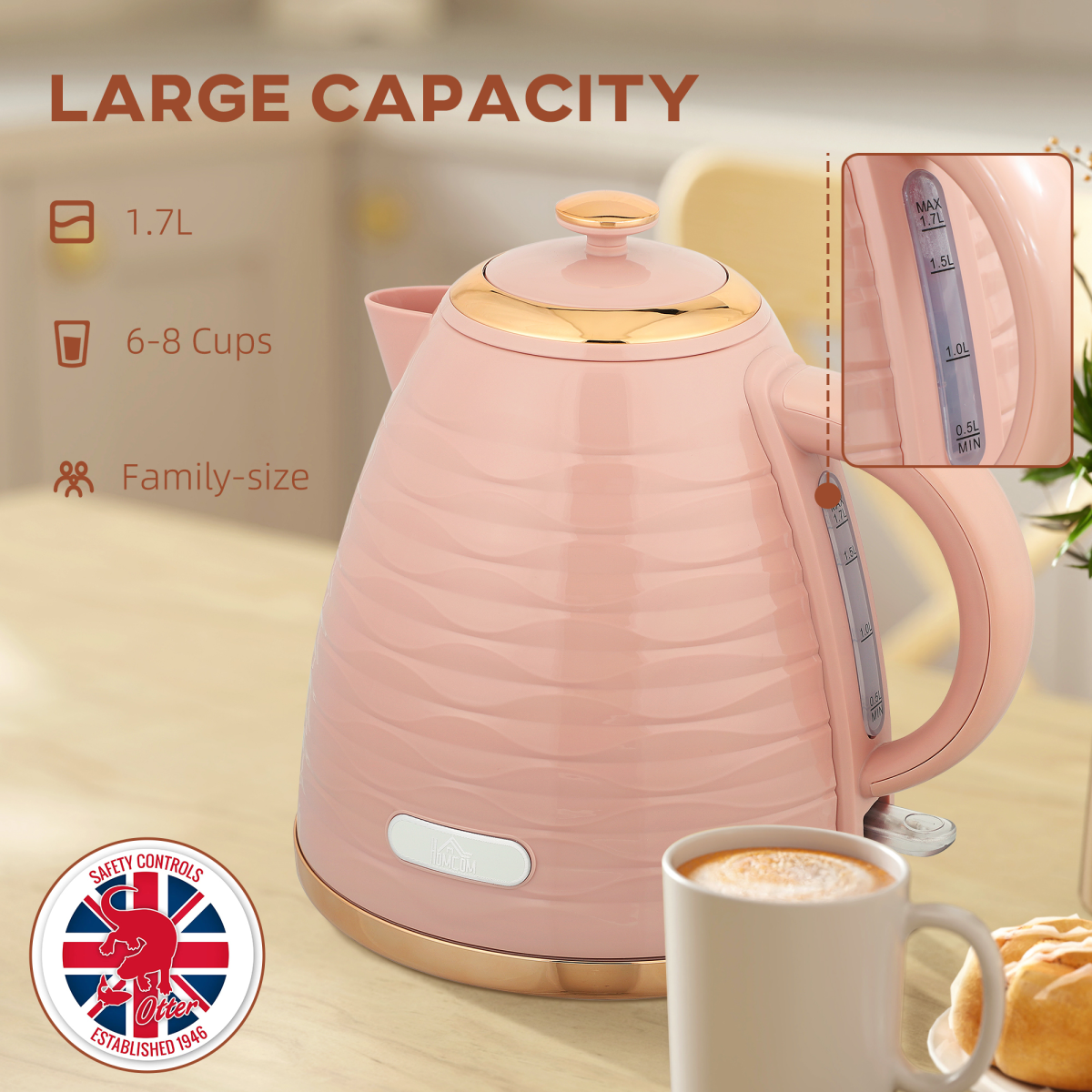 3000W Electric Kettle, 1.7L with Boil-Dry Protection and Removable Spout Filter – Fast Boil, Rose Gold