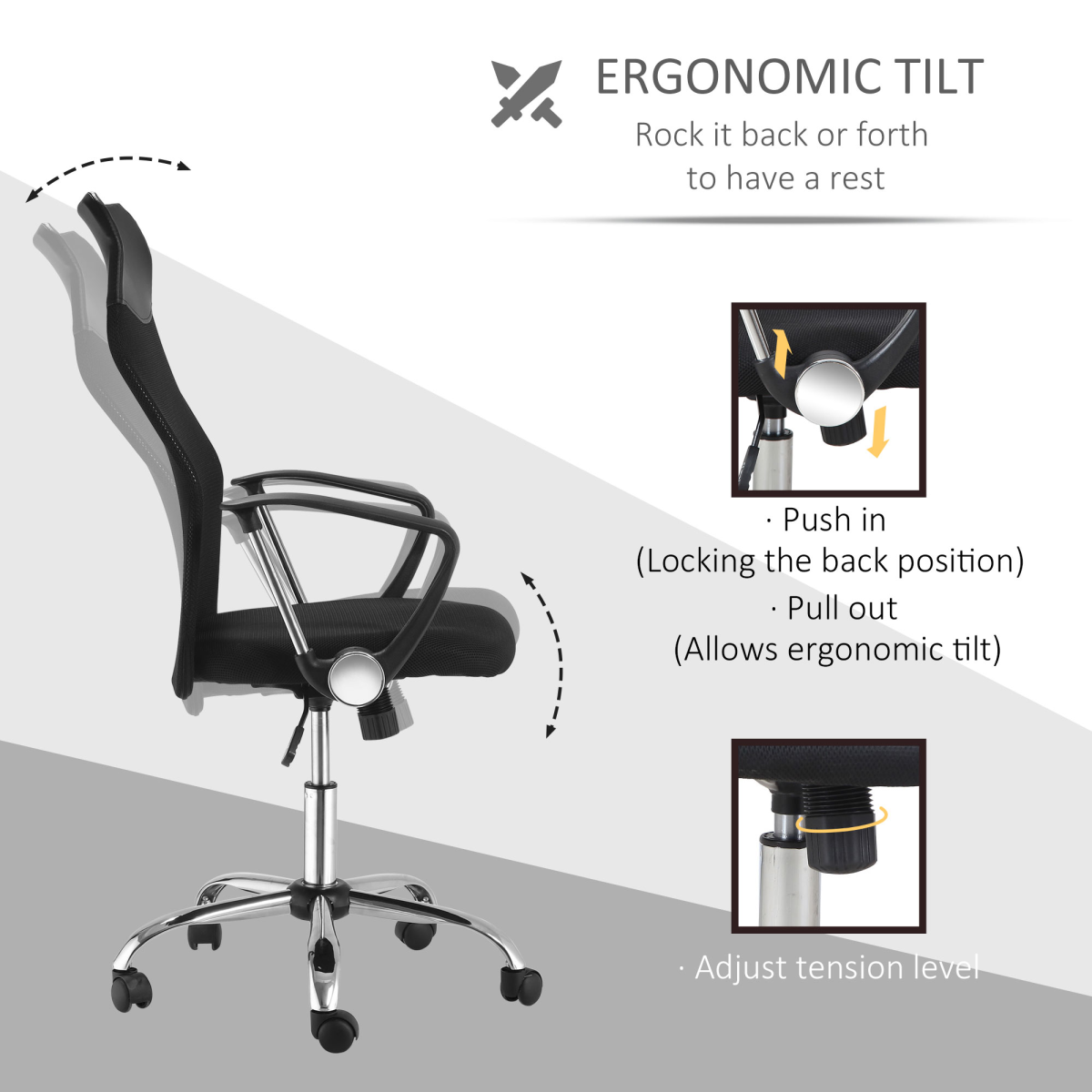 HOMCOM High Back Mesh Executive Office Chair with Faux Leather Top – Black Ergonomic Desk Chair