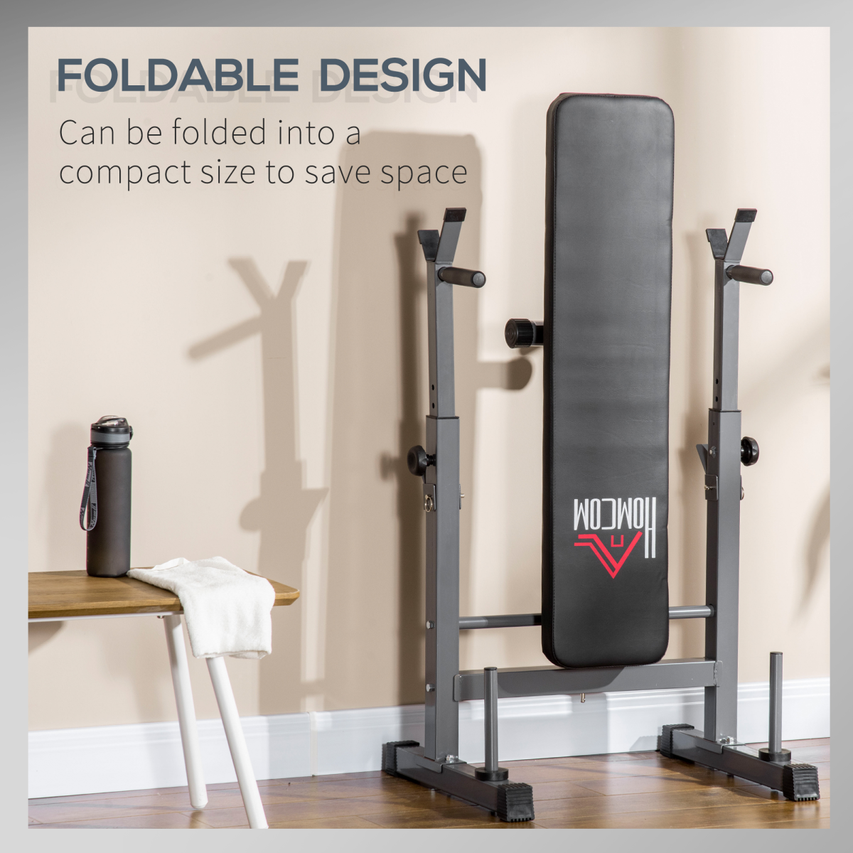 HOMCOM Foldable Adjustable Weight Bench with Barbell Rack & Dip Station – Home Gym Bench Press Station