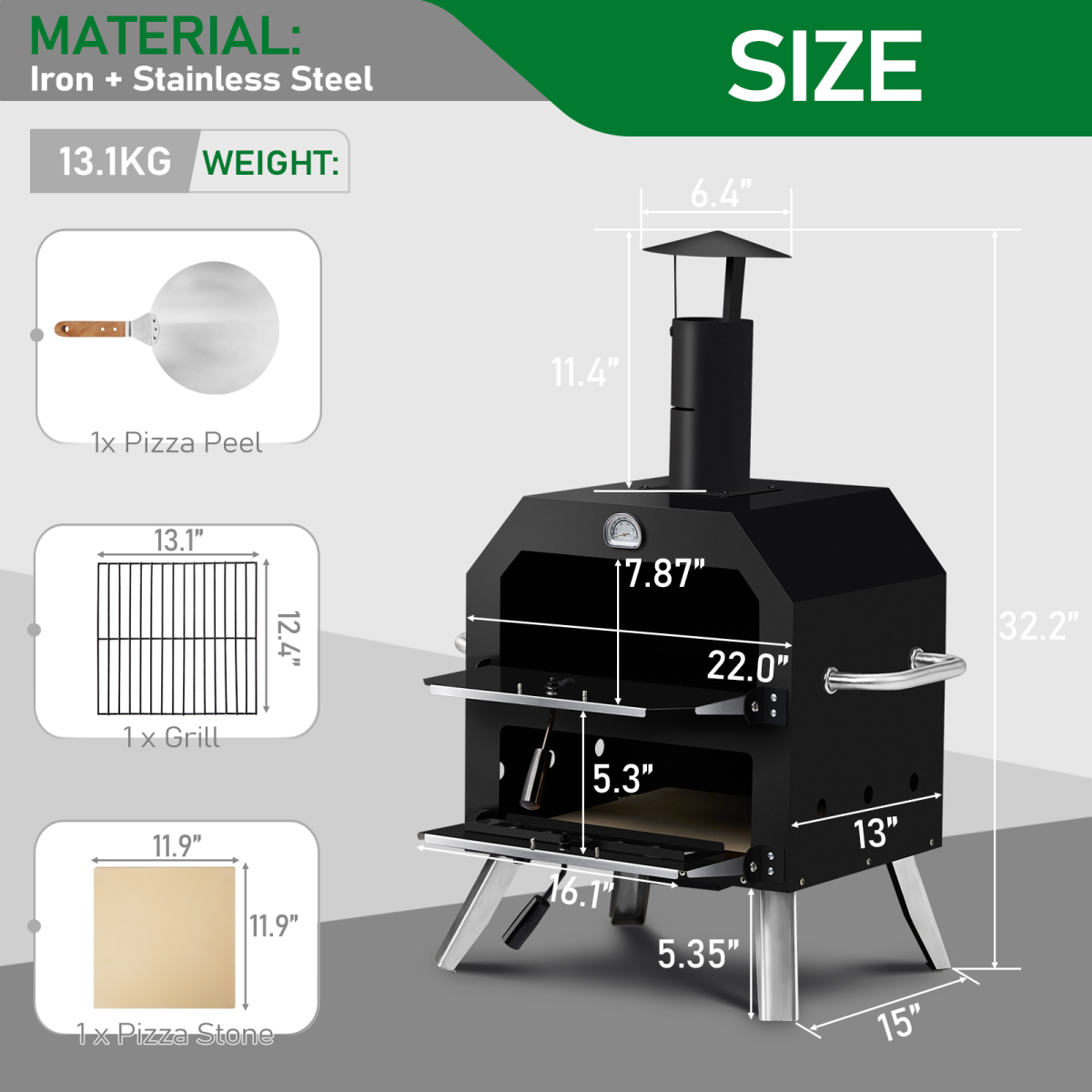 Wood Fired Outdoor Pizza Oven with 2 Layers, Pizza Stone & Cooking Rack – Portable BBQ Camping Oven