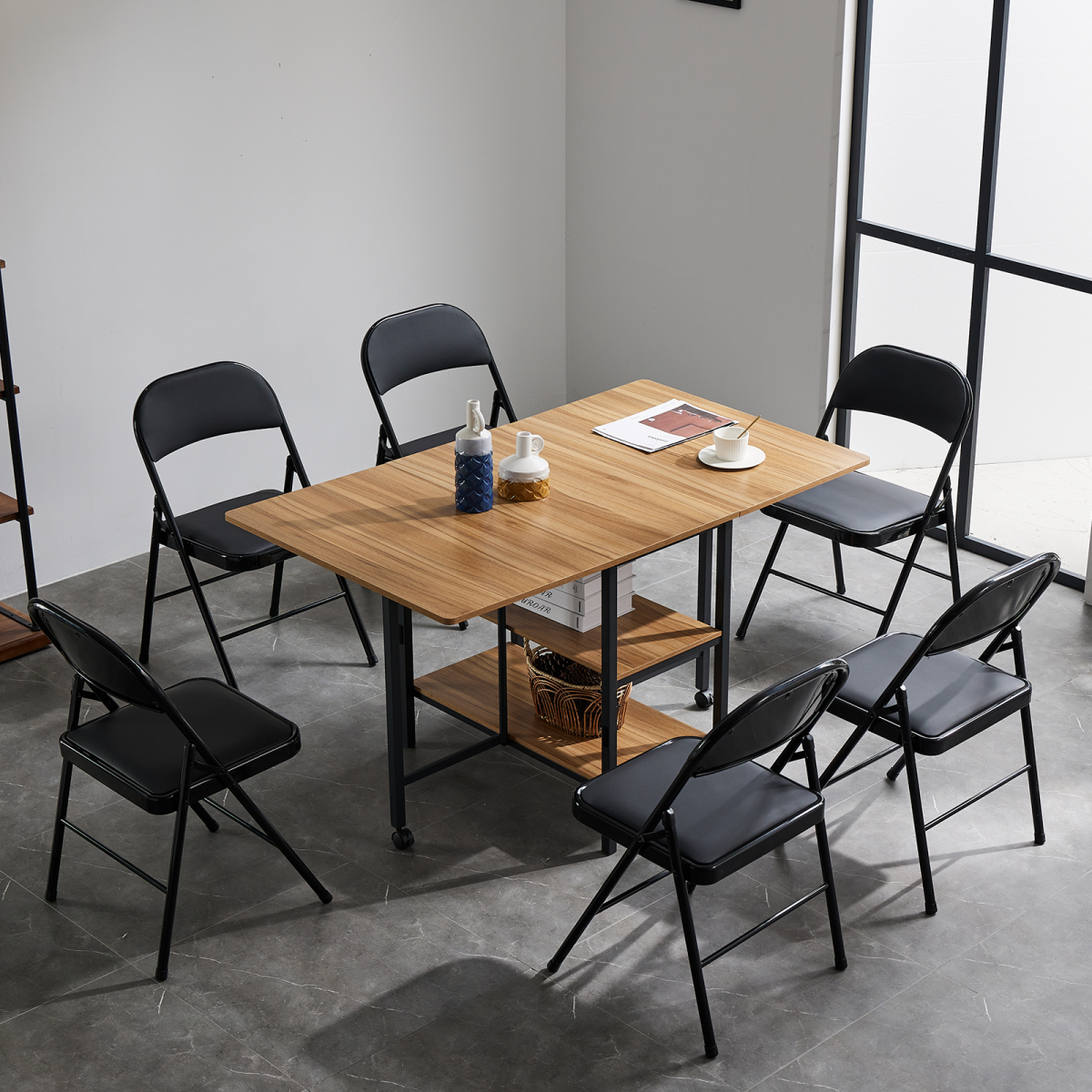 Set of 4 Foldable Steel & PVC Chairs with Padded Seat and Backrest – 150kg Capacity, Black
