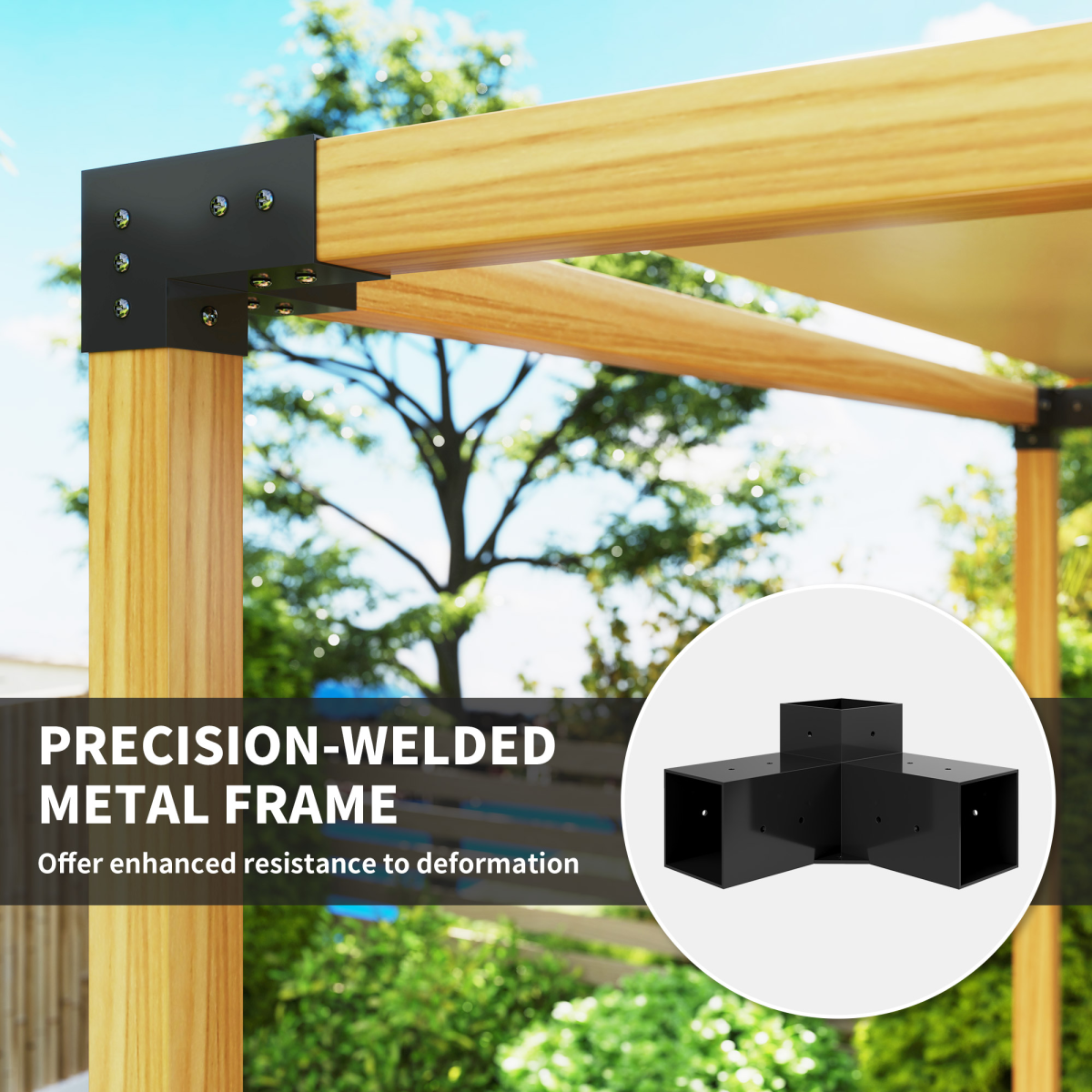Outsunny Metal Pergola Kit with 3-Way Corner Brackets & Post Base for 92mm Lumber – Black