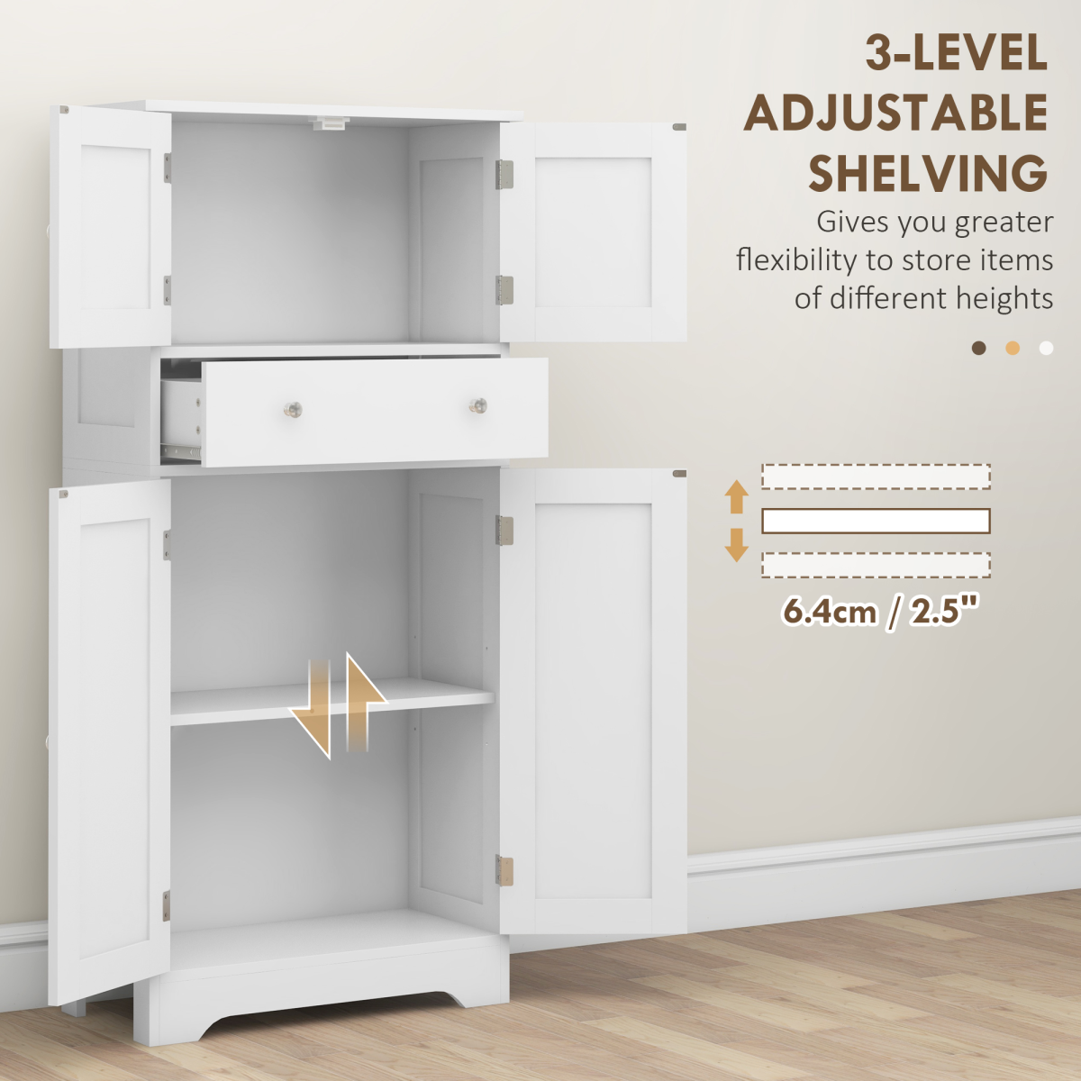 HOMCOM Freestanding Kitchen Cupboard with Drawer & Adjustable Shelf – Pantry Storage, White
