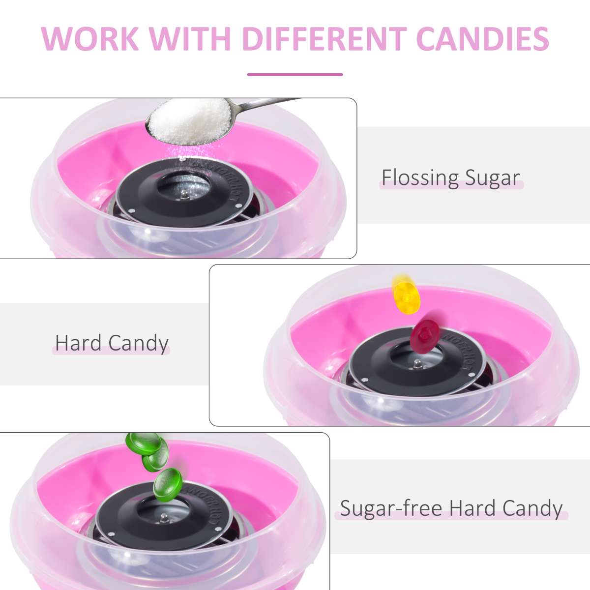 HOMCOM 450W Stainless Steel Candy Floss Machine – Party Treats at Home, Pink