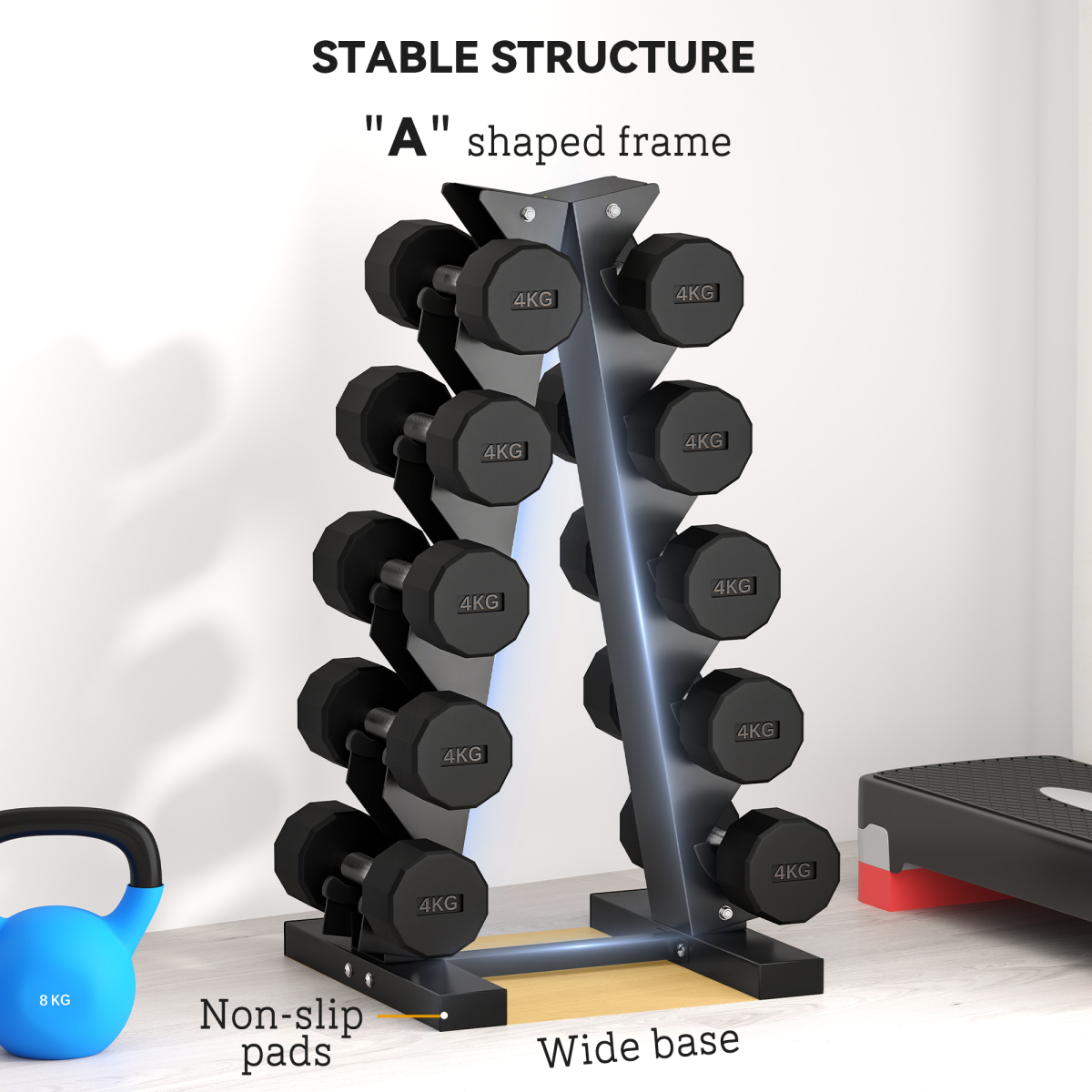 SPORTNOW Five-Tier Dumbbell Rack Weight Tree with Non-Slip Feet – Steel Storage Stand for Home Gym