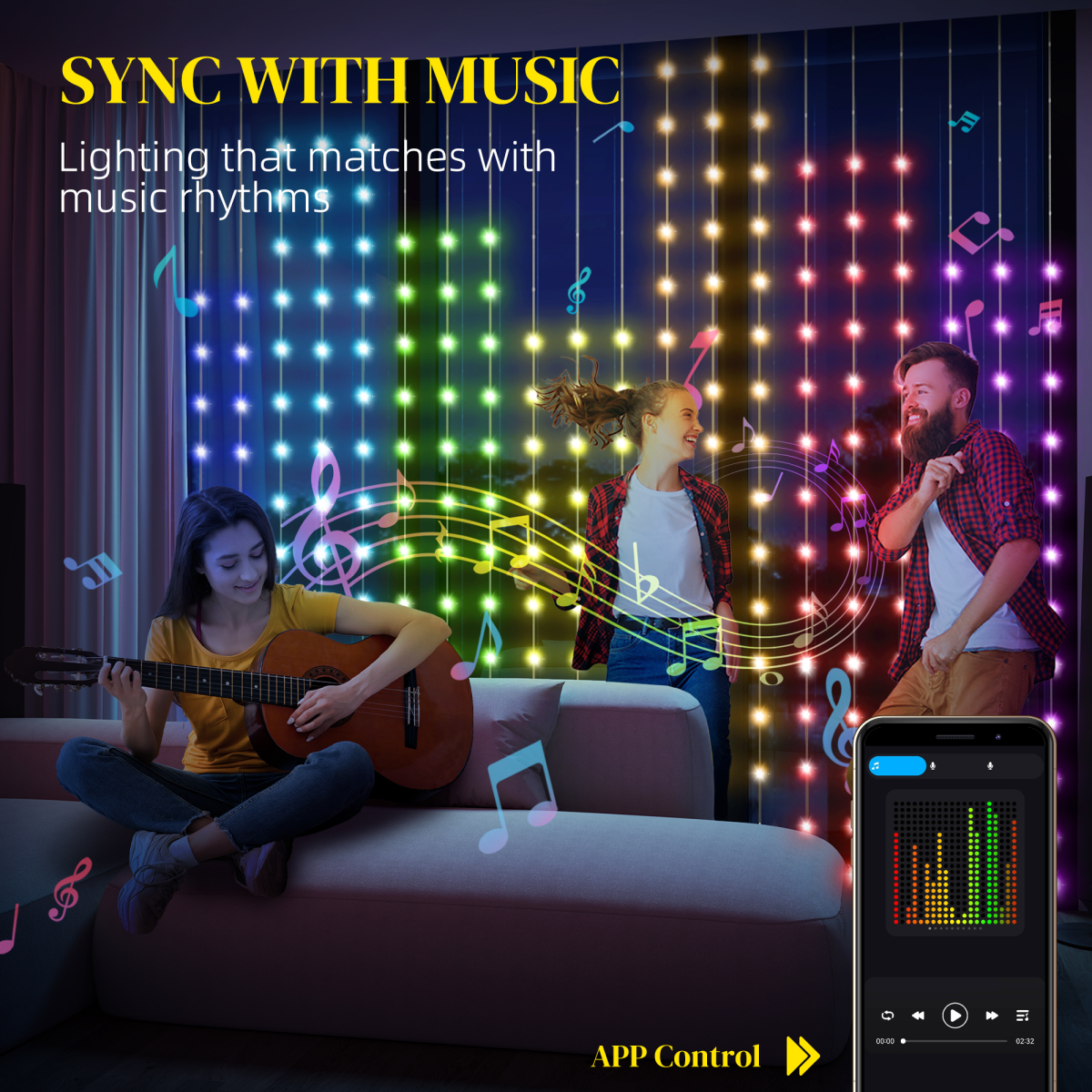 HOMCOM Smart LED Curtain Lights – 3 x 3m App-Controlled DIY Fairy Lights with 400 LEDs