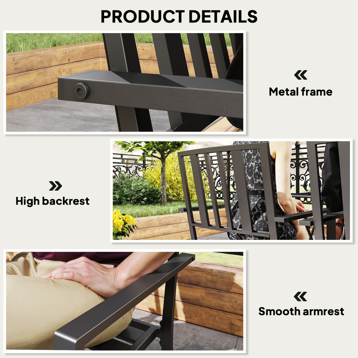 Outsunny Set of 4 Stackable Garden Chairs with Slatted Design – Galvanised Steel Outdoor Chairs, Black