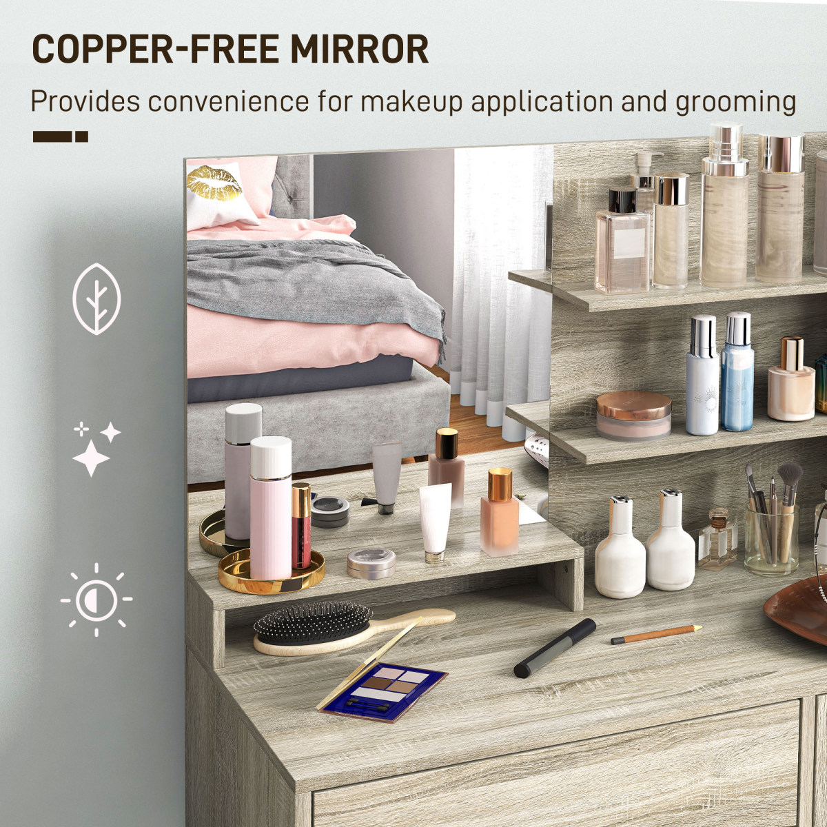 HOMCOM Dressing Table with Mirror, Padded Stool, Drawer & Cupboard – Makeup Vanity Storage