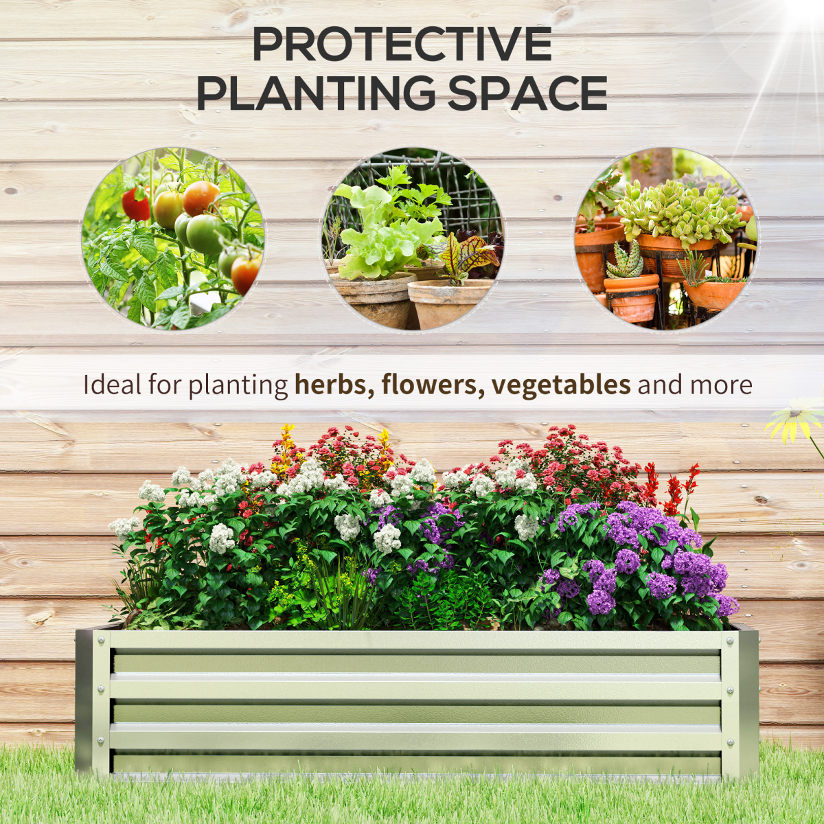 Outsunny Steel Raised Garden Bed, 120 x 60 x 30.5 cm – Elevated Planter Box for Flowers, Silver