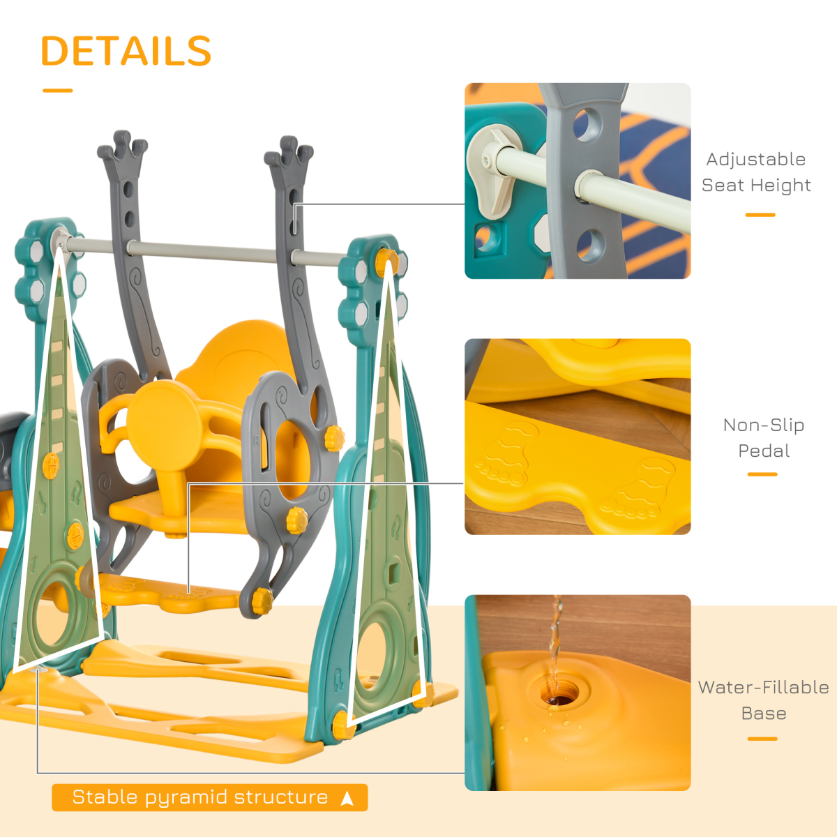 Kids Swing and Slide Set with Adjustable Swing & Basketball Hoop – Toddler Garden Play Set