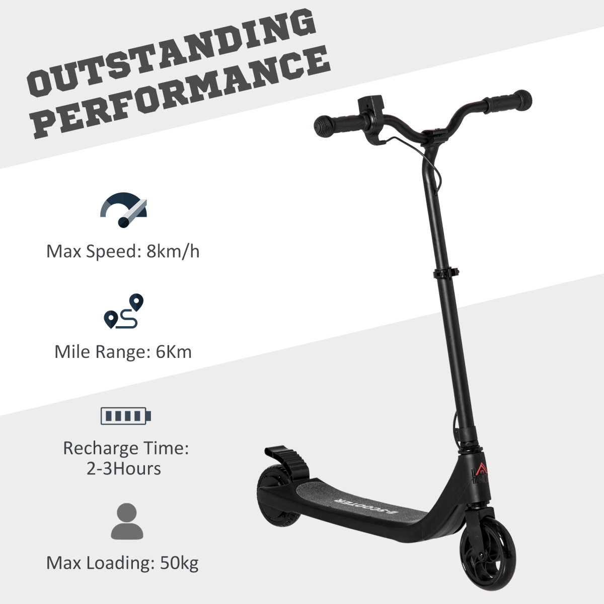 HOMCOM Kids Electric Scooter, 120W with Battery Level Display & Rear Brake – E-Scooter for Ages 6+, Black