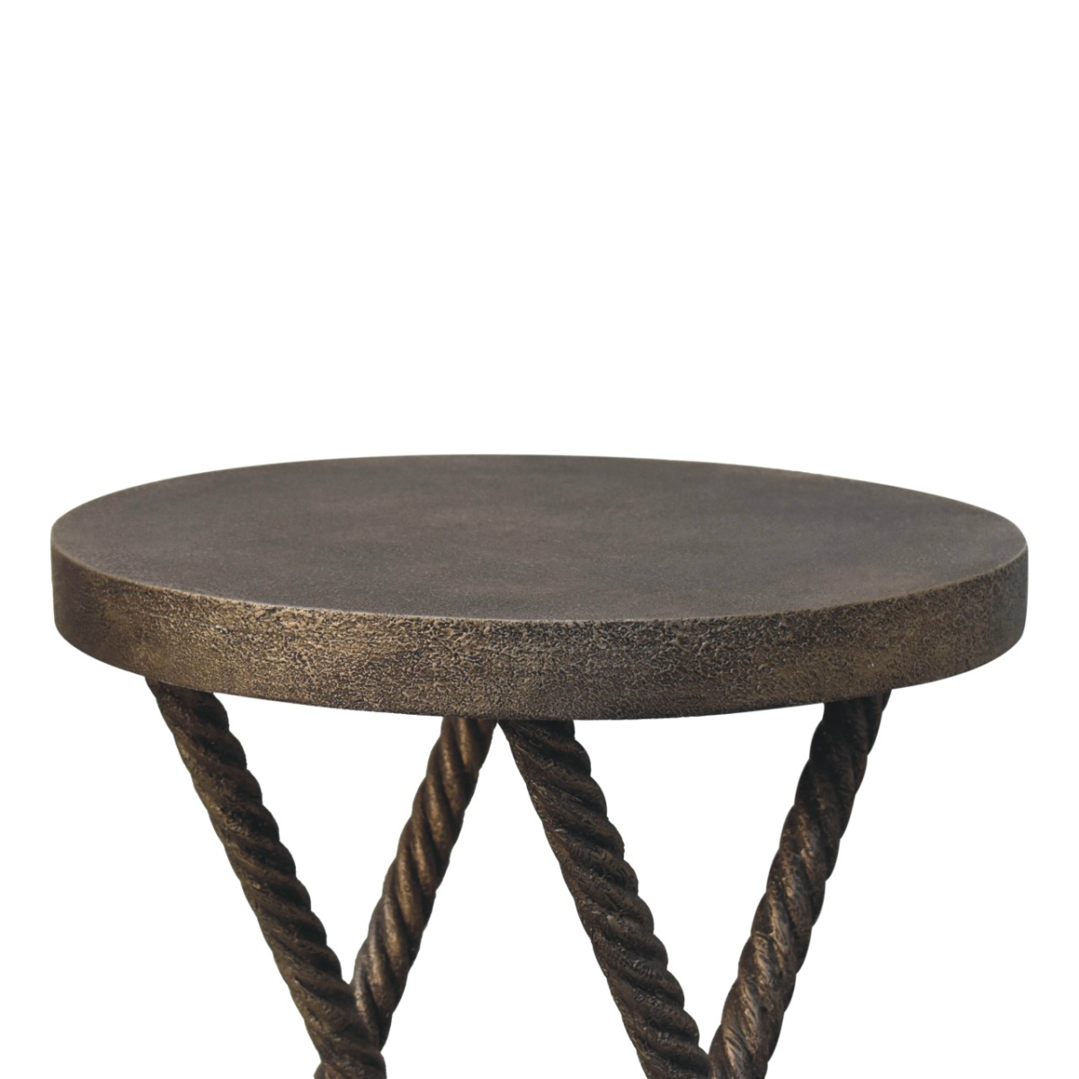 Artisan Furniture Metallic Rope Side Table – Solid Mango Wood, Rope-Design Legs for Living Room
