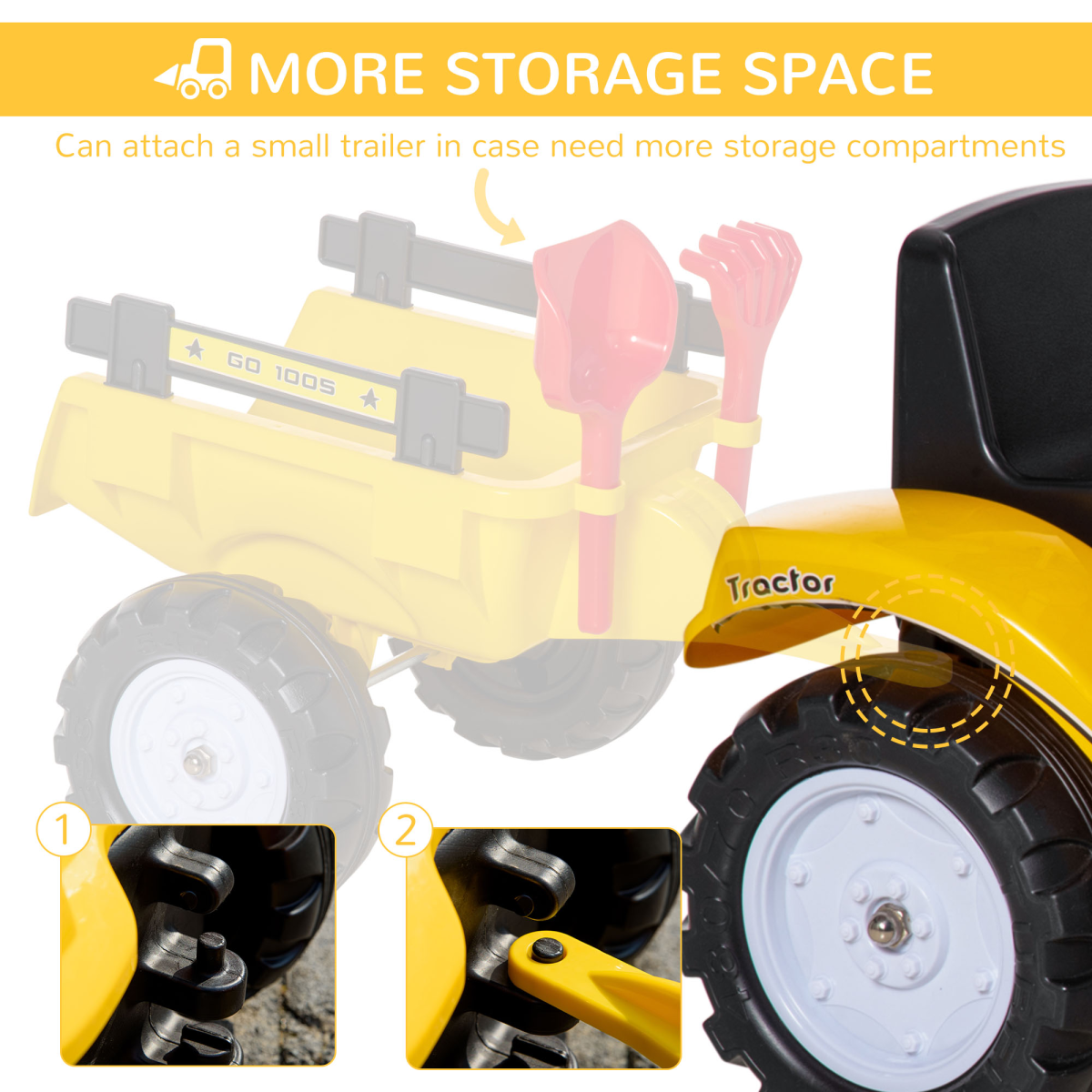 Kids Ride-On Excavator with Working Bucket, Tow Hook and Pedal Power – Garden Digger, Yellow