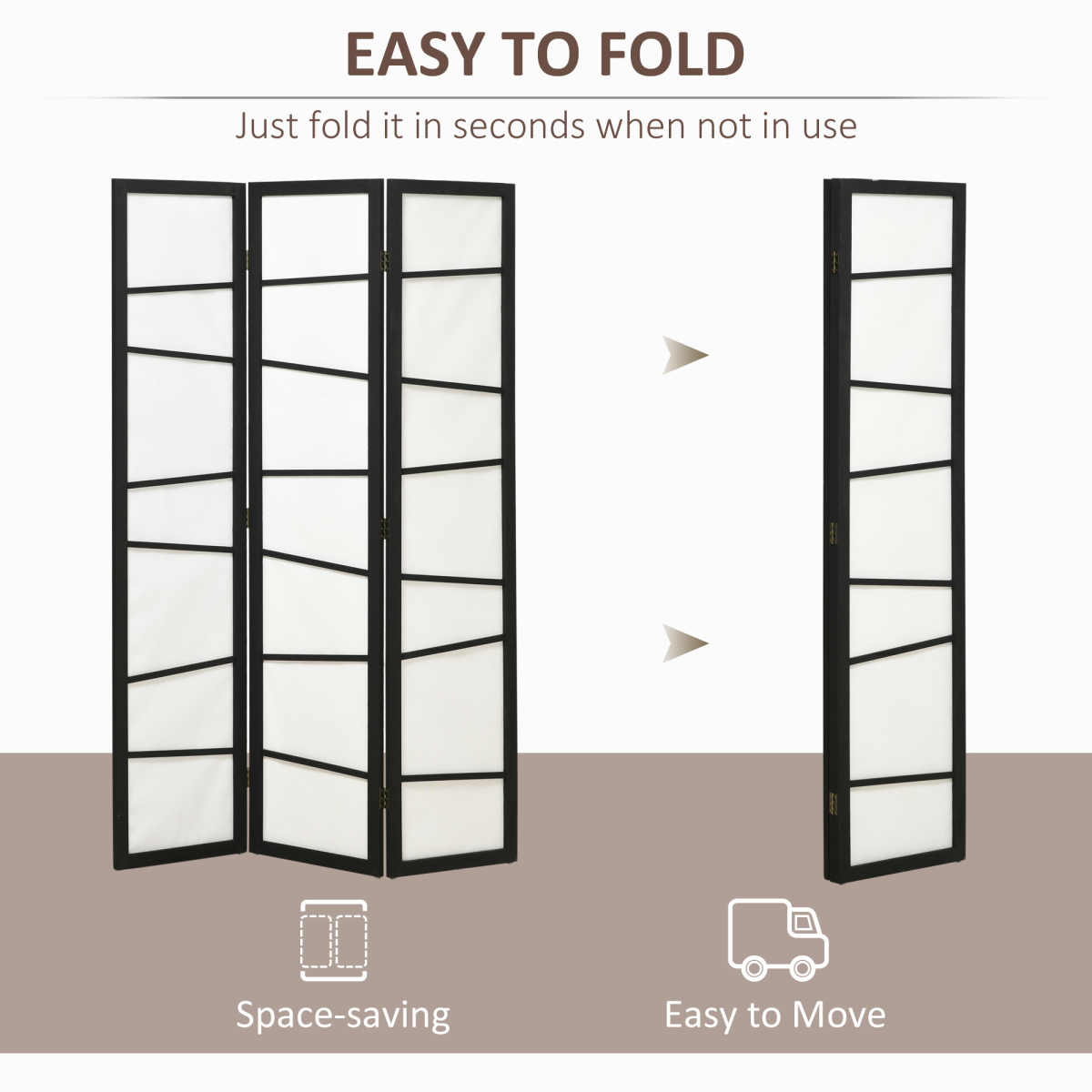 HOMCOM 3 Panel Folding Room Divider Privacy Screen with Paulownia Wood Frame – Space Divider