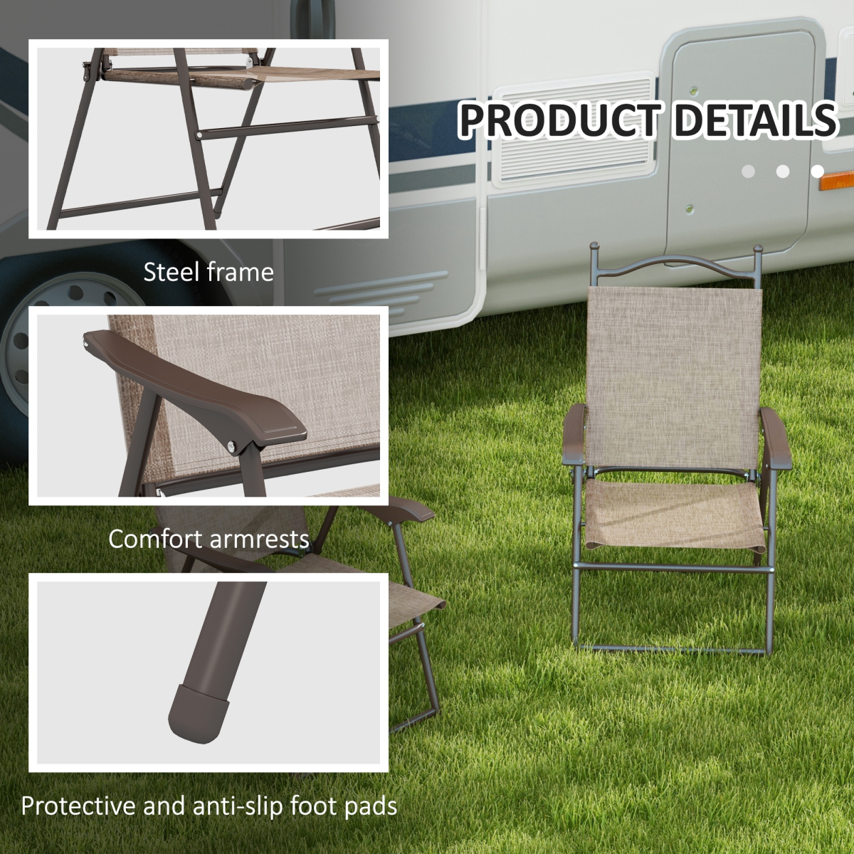 Outsunny Set of 2 Folding Garden Chairs with Breathable Mesh Seats & Powder-Coated Steel Frames, Mixed Brown