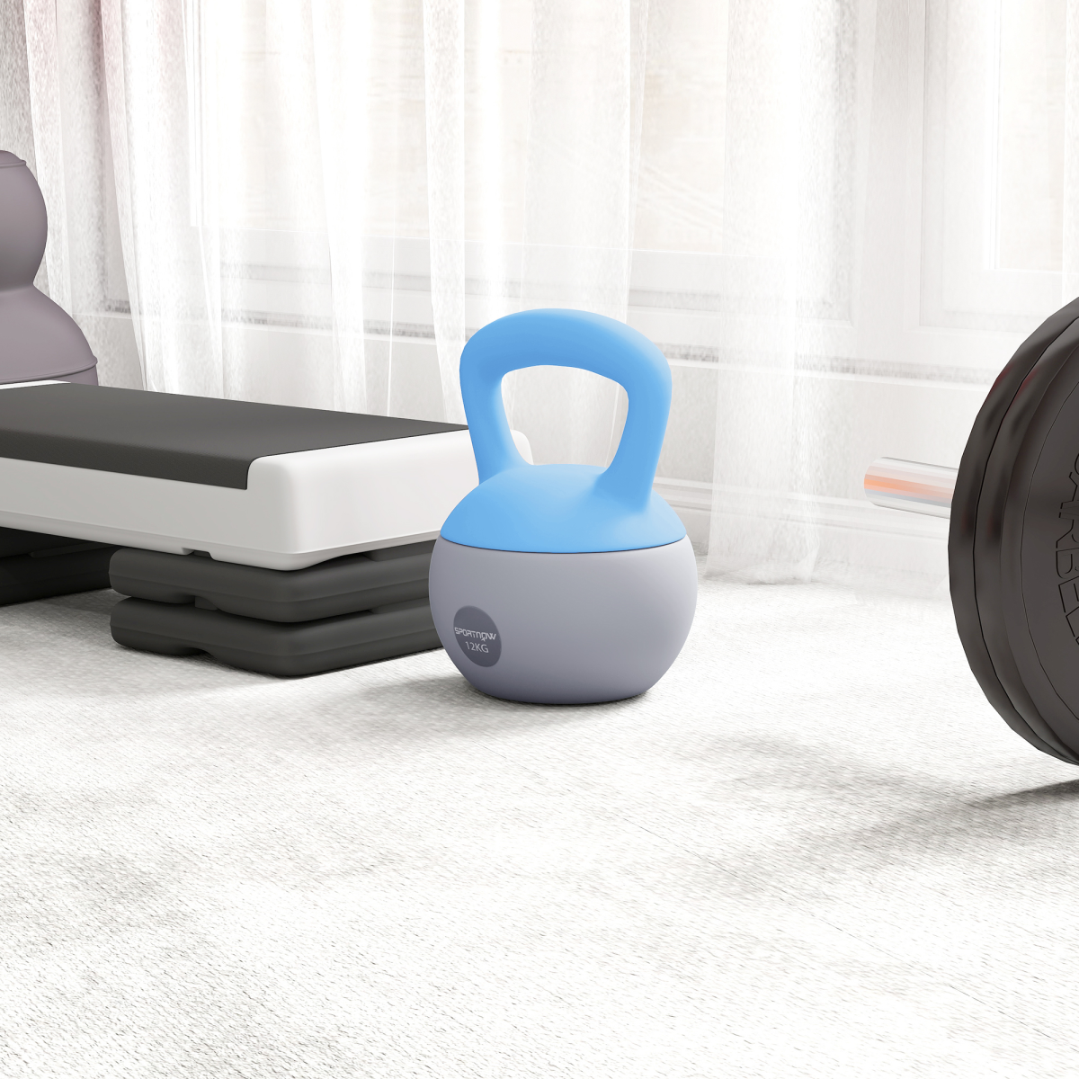 12kg Soft Kettlebell with Non-Slip Ergonomic Handle & Flat Base – Home Gym Weight, Light Blue & Grey