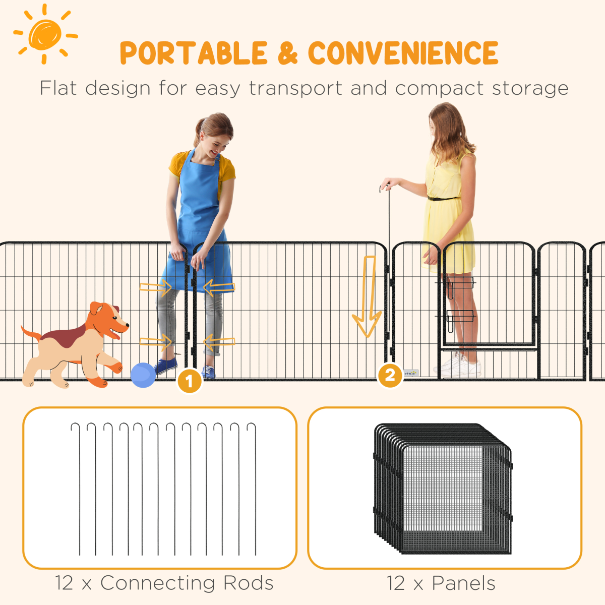 PawHut Heavy Duty Puppy Play Pen with 12 Panels and 2 Lockable Doors – Indoor Outdoor Pet Exercise Pen, Grey