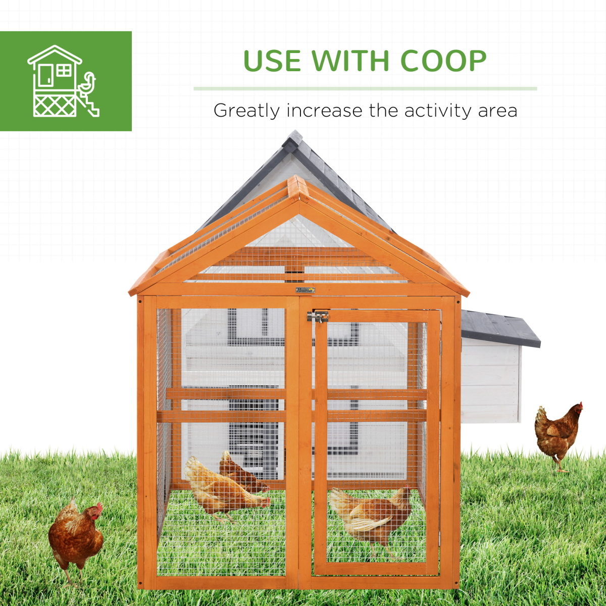 PawHut Wooden Chicken Run with Multiple Doors & Combinable Design – Spacious Coop for 3–6 Chickens, Orange