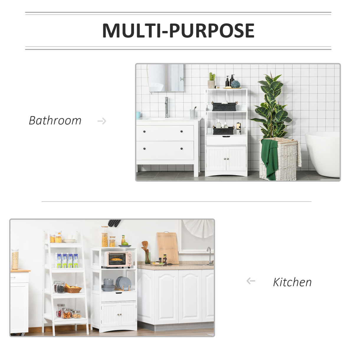 kleankin Bathroom Floor Storage Cabinet with Drawer, Shelves & Cupboard – Freestanding Storage
