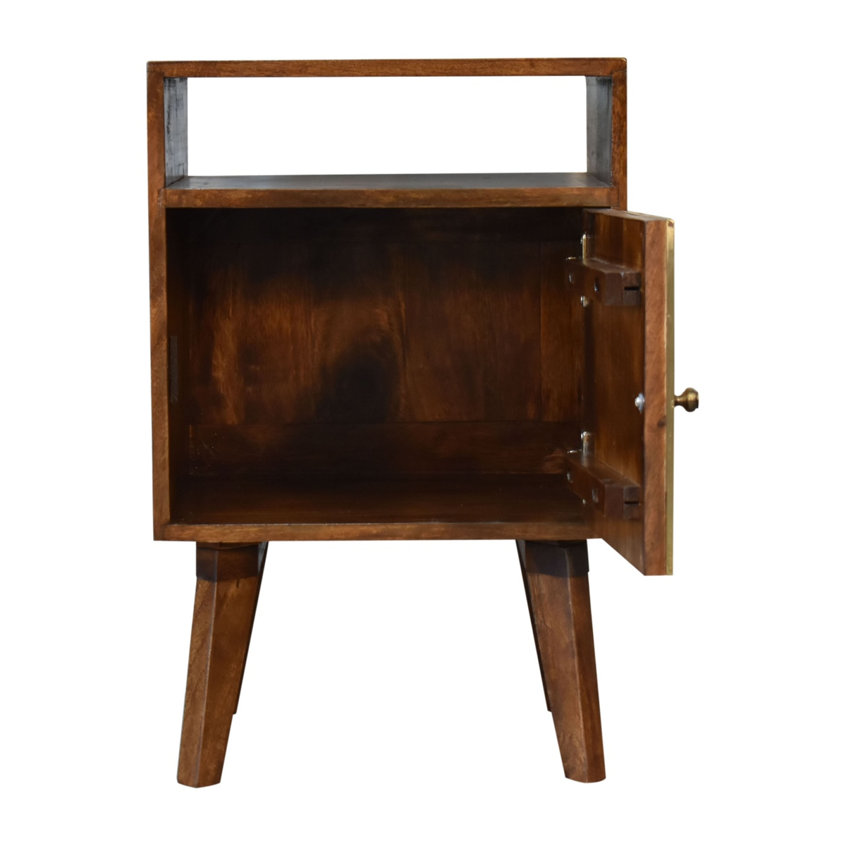 Artisan Furniture Zen 1 Door Bedside Table with Brass Cut-Out Door Front – Art Deco Style, Brown