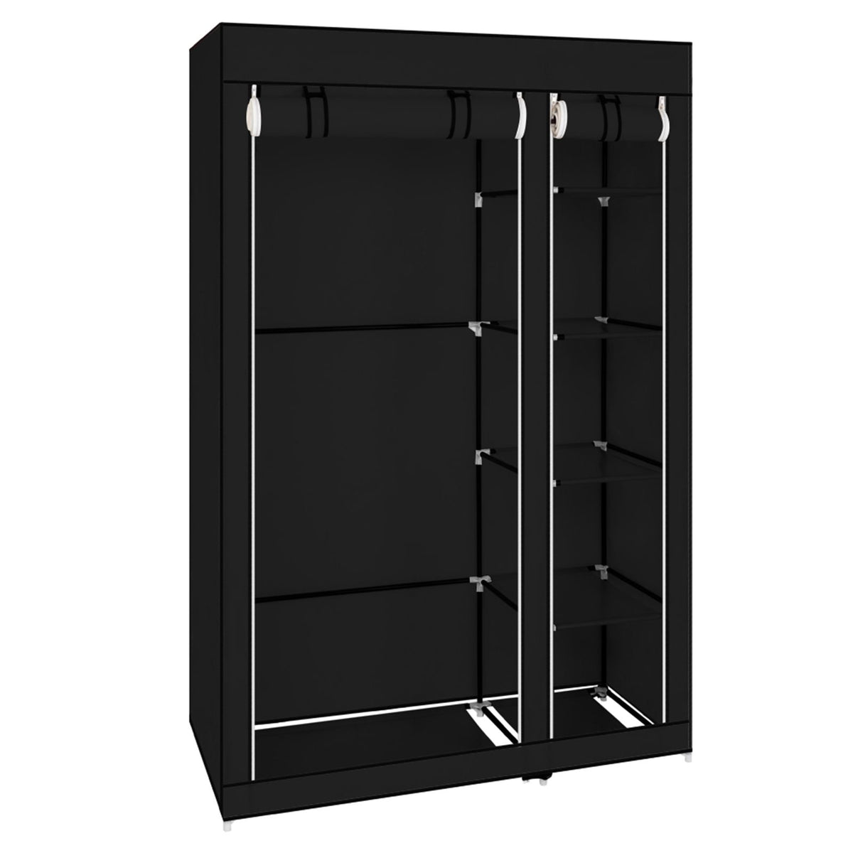 Portable Fabric Wardrobe with Hanging Rail and 6 Shelves – Zipped Dustproof Cover, 106 x 44 x 170cm, Black