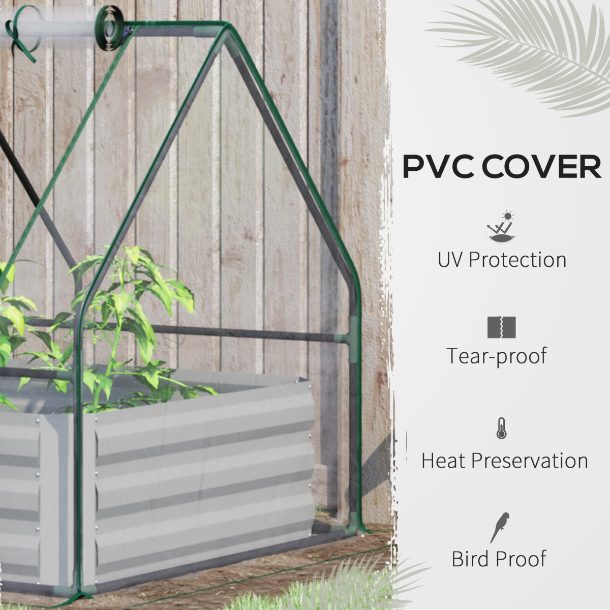 Outsunny Steel Raised Garden Bed with Greenhouse Cover – Dual-Use Planter Box with Roll-Up Window, Clear