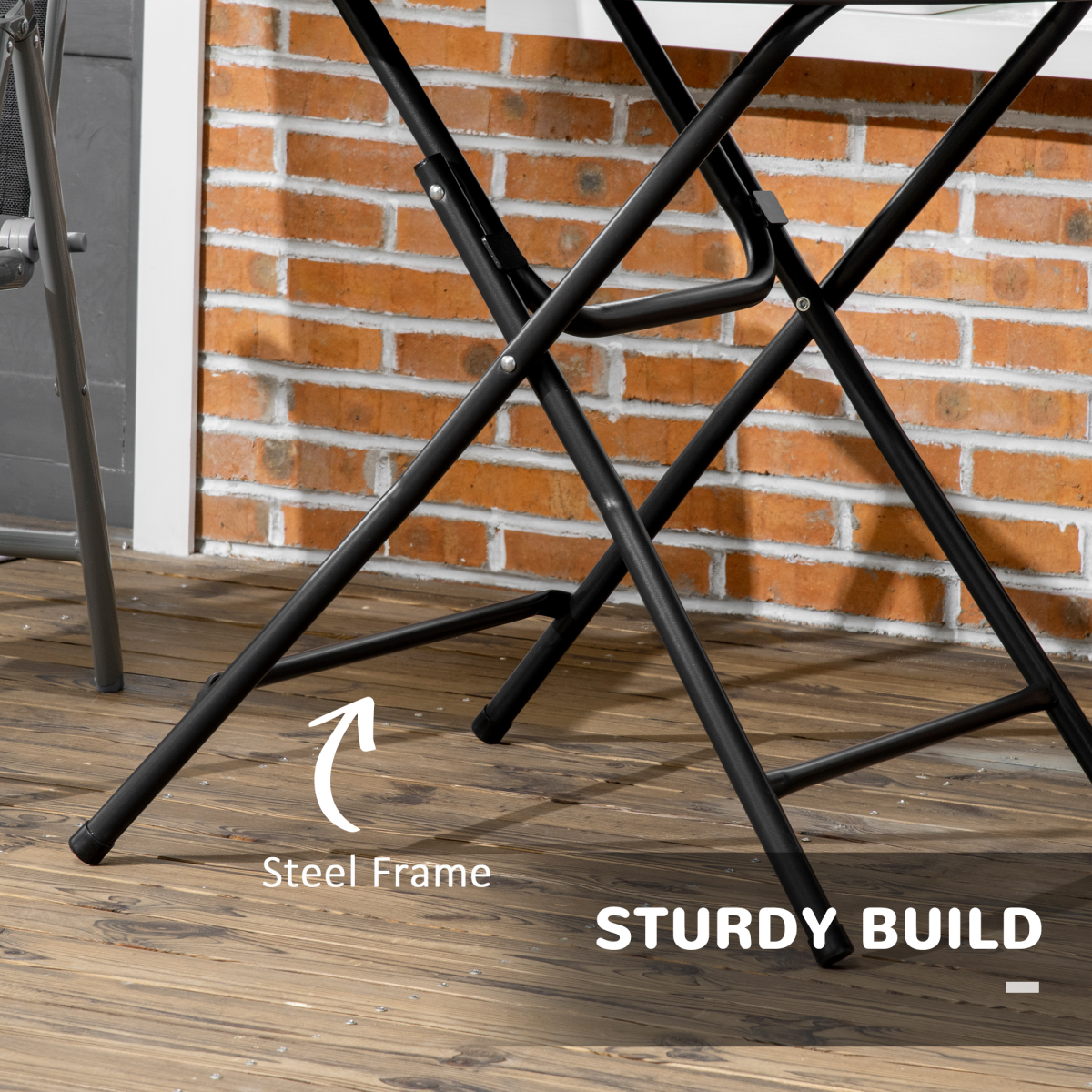 Outsunny Foldable Round Garden Dining Table for 4 with Steel Frame & Wood-Effect Top – Space-Saving Outdoor Table